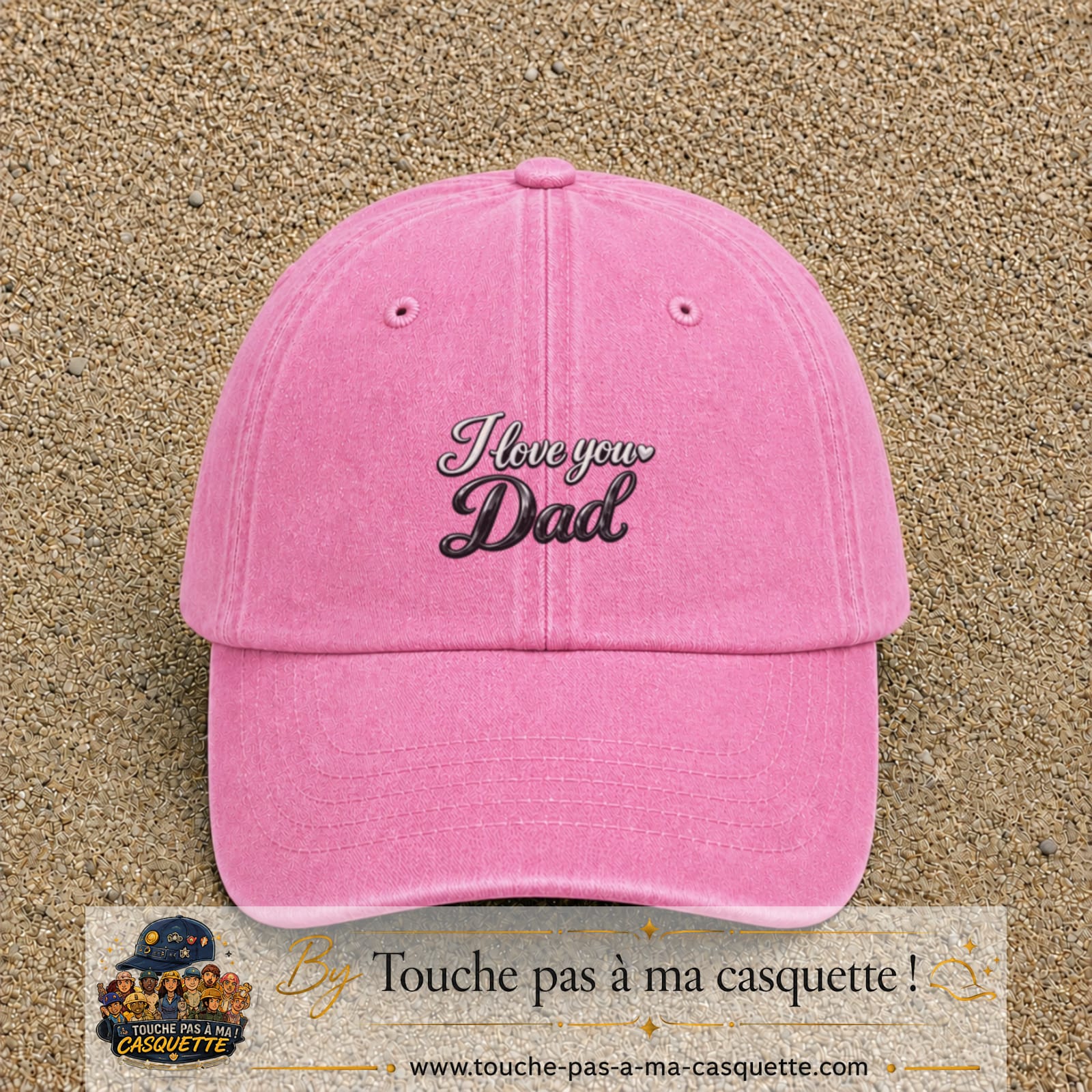 Casquette Rose délavé avec motif I Love You Dad en calligraphie en 5 cm – vue principale