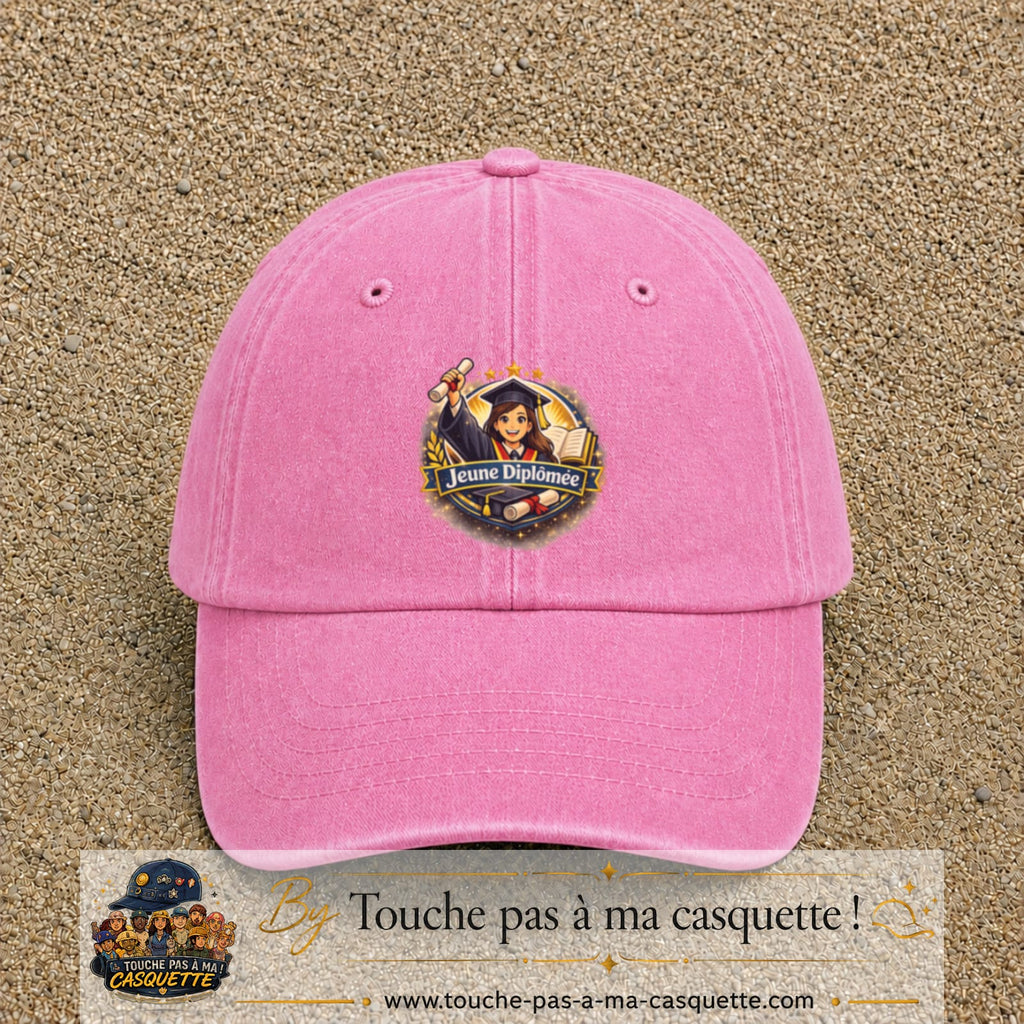 Casquette Rose délavé avec motif Jeune Diplômée en 7 cm – vue principale