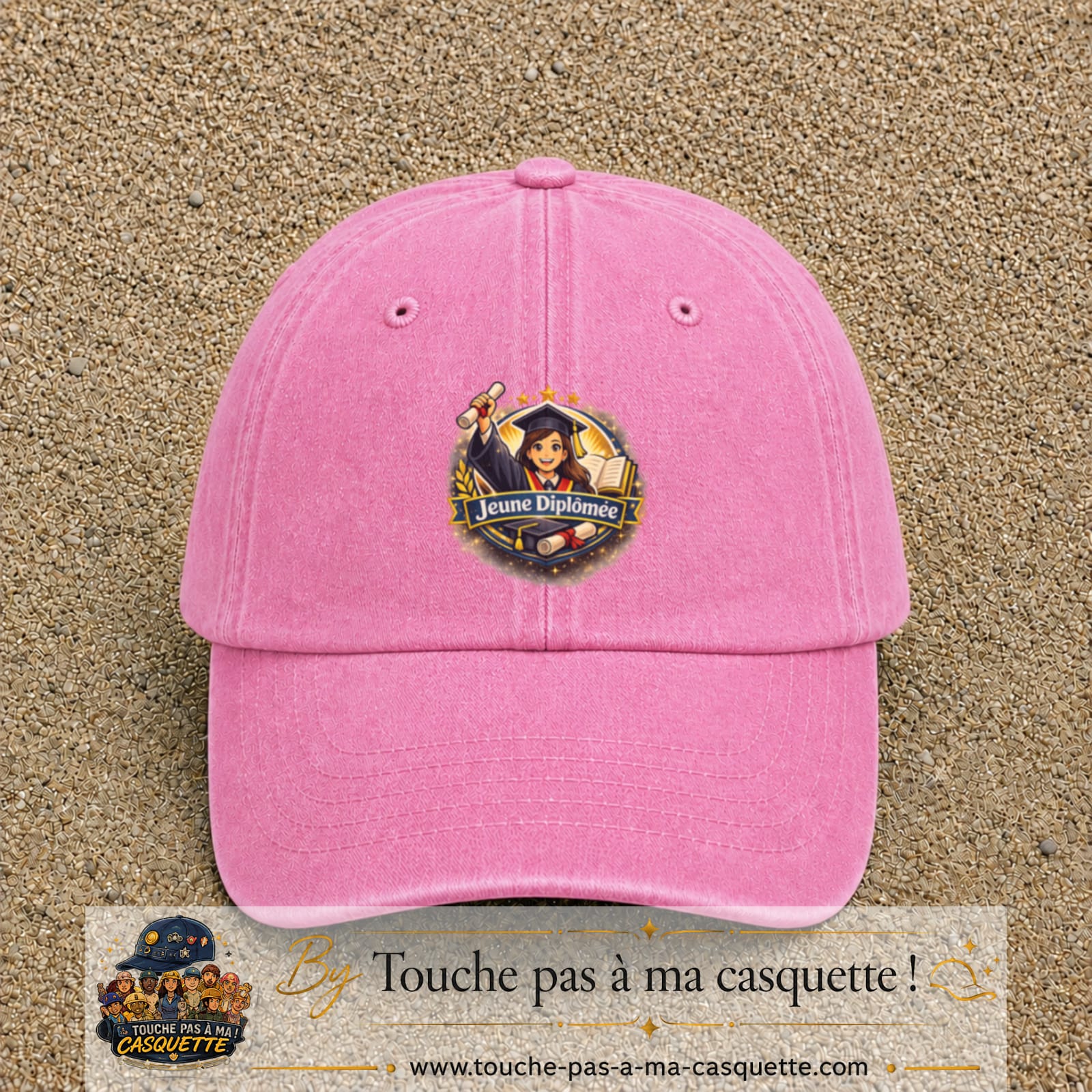 Casquette Rose délavé avec motif Jeune Diplômée en 7 cm – vue principale