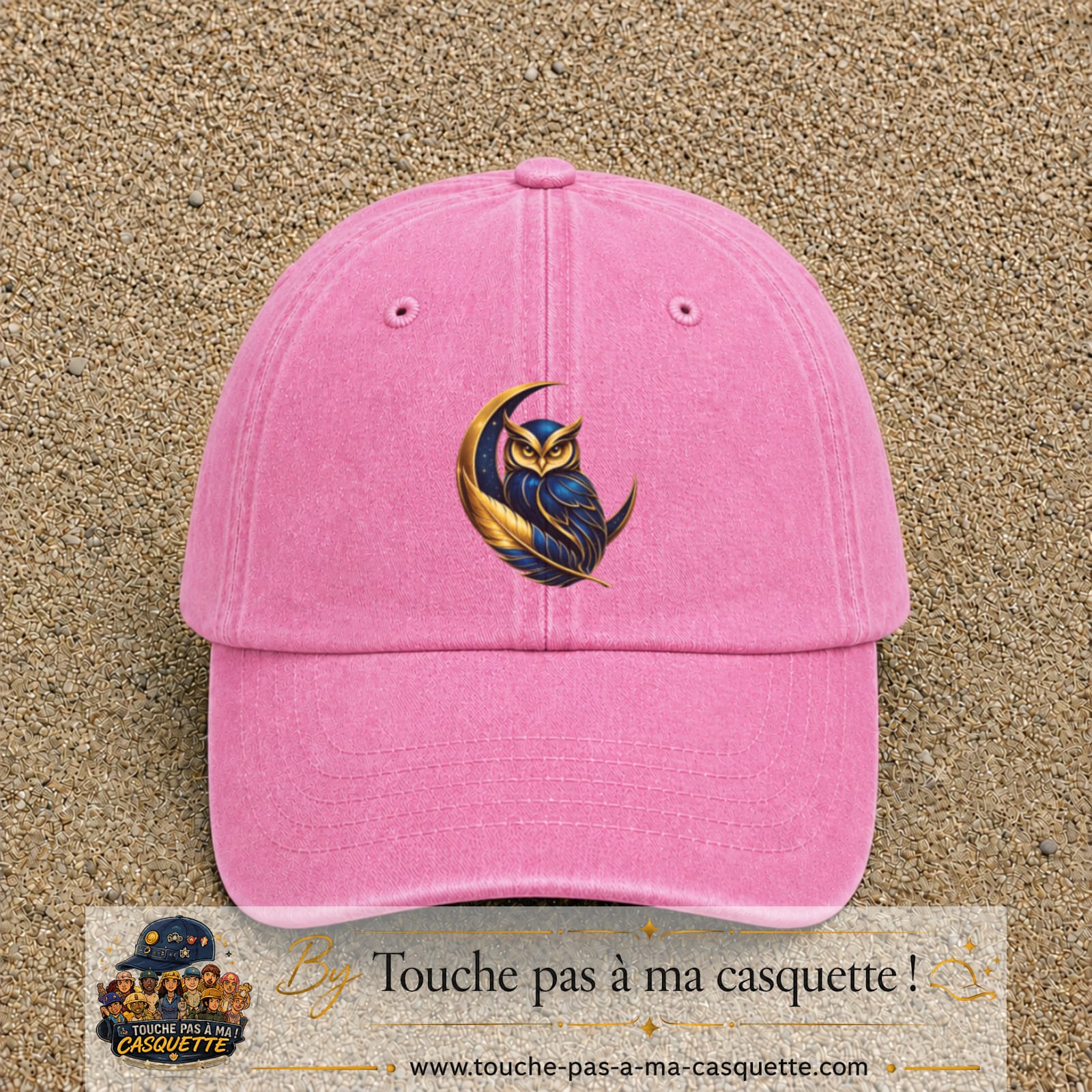 Casquette Rose délavé motif Chouette dorée logo 7 cm