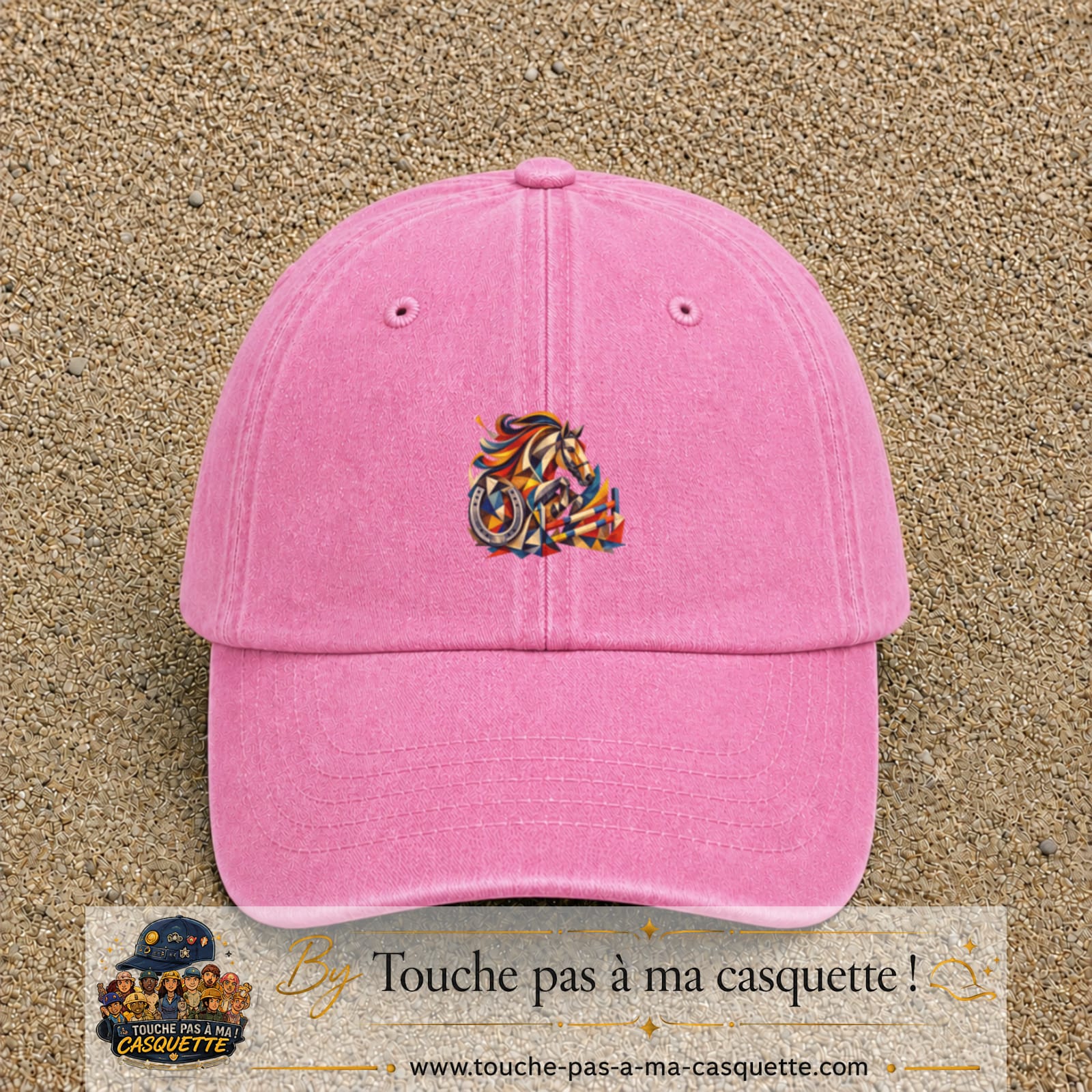 Image principale casquette Rose délavé avec motif Cheval de concours 5 cm