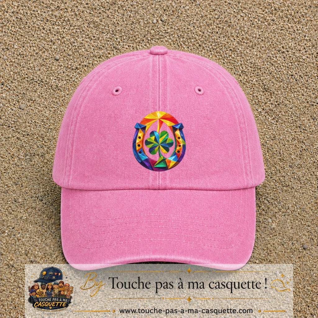 Image principale casquette Rose délavé avec motif Fer à cheval chanceux 7 cm