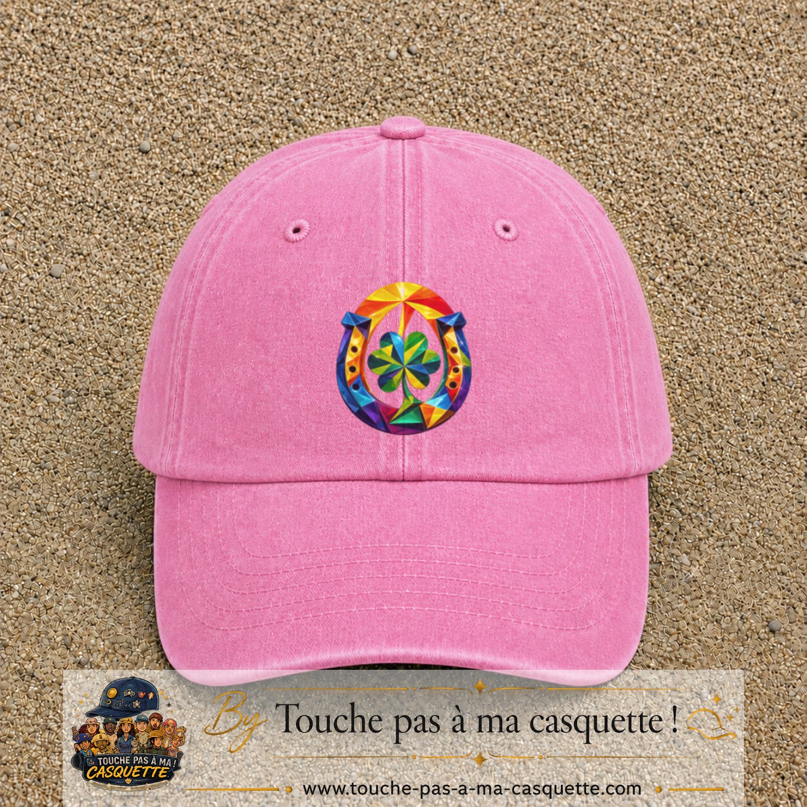 Image principale casquette Rose délavé avec motif Fer à cheval chanceux 7 cm