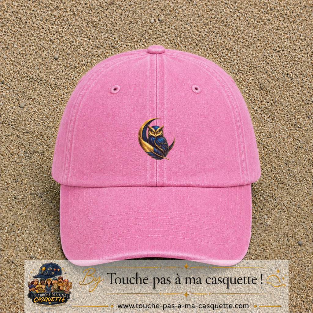 Casquette Rose délavé motif Chouette dorée logo 5 cm