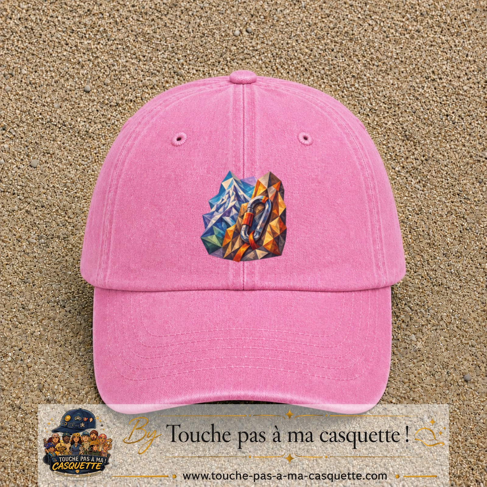 Image principale casquette Rose délavé avec motif Mousqueton de montagne 7 cm