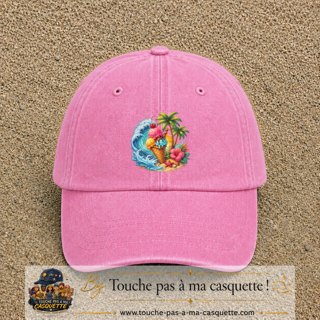 Casquette Rose délavé motif Glace tropicale logo 7 cm