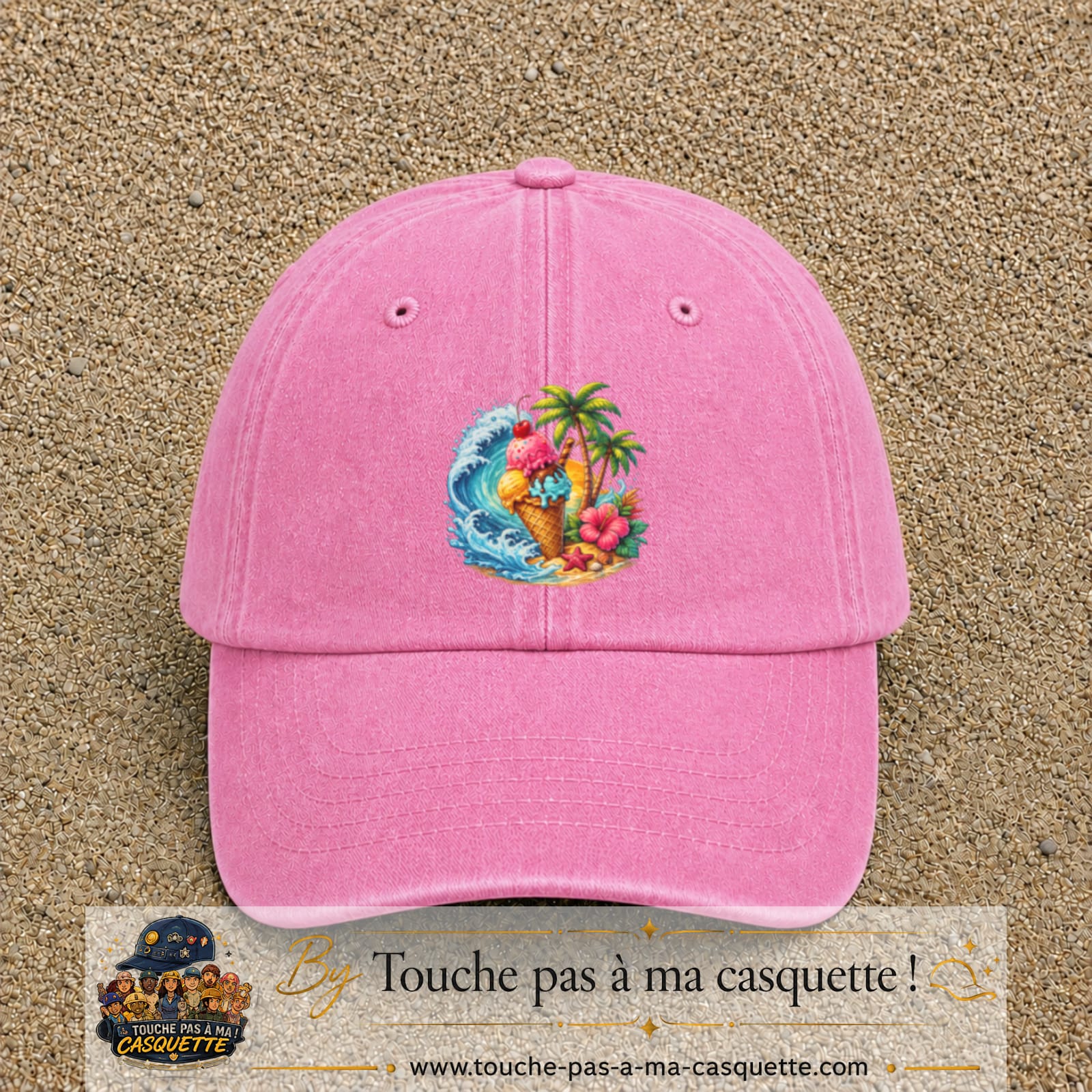 Casquette Rose délavé motif Glace tropicale logo 7 cm
