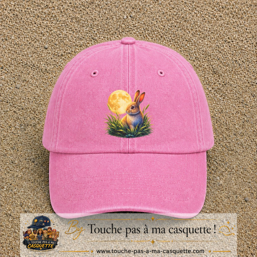 Casquette Rose délavé motif Lapin sous la lune logo 7 cm