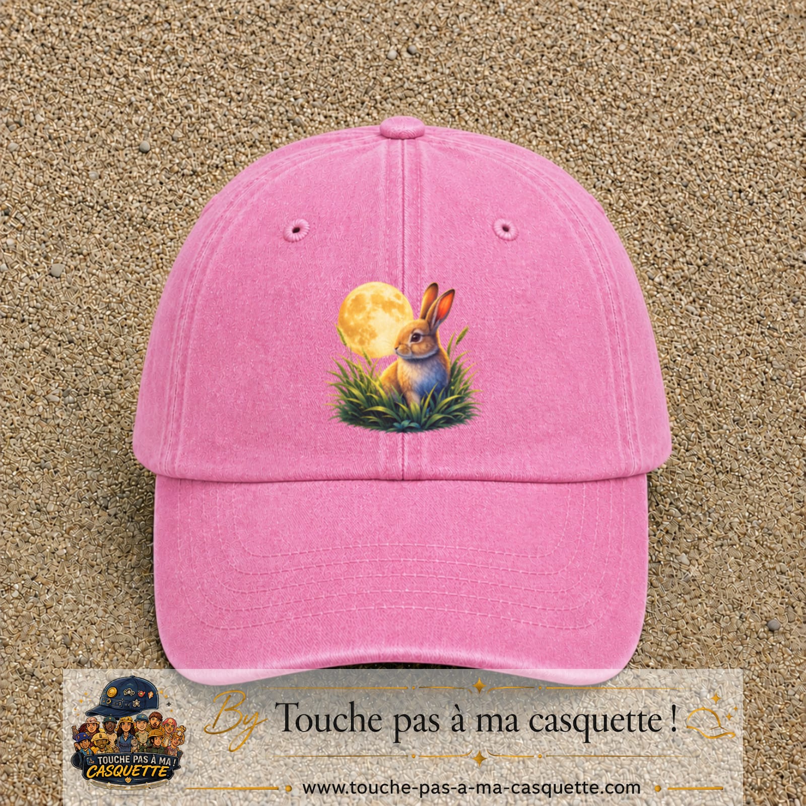 Casquette Rose délavé motif Lapin sous la lune logo 7 cm
