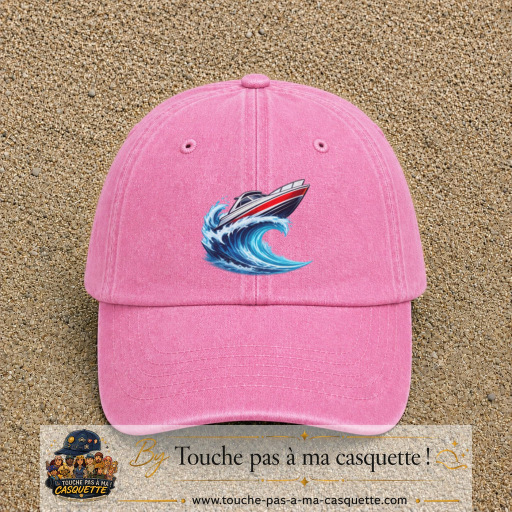 Casquette Rose délavé avec motif Bateau à moteur sur vague en 7 cm – vue principale