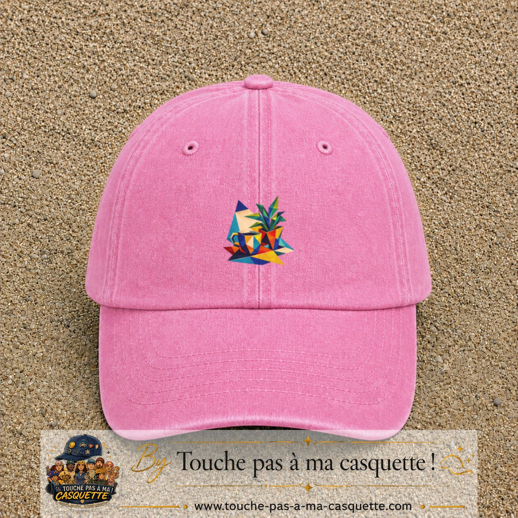 Casquette Rose délavé motif Plante graphique logo 5 cm