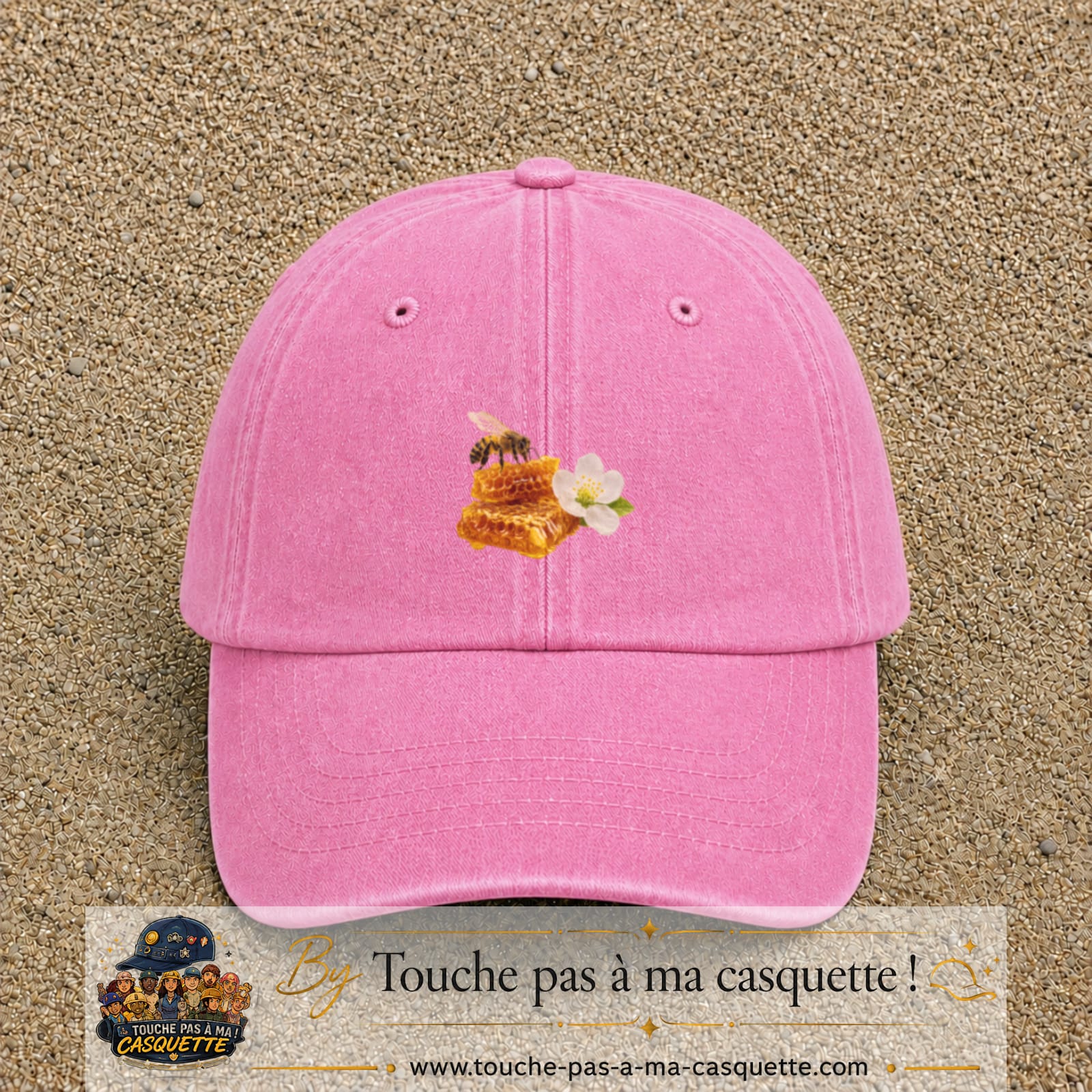 Image principale casquette Rose délavé avec motif Abeille et miel 5 cm