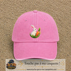 Casquette Rose délavé motif Lapin blanc avec carotte logo 7 cm