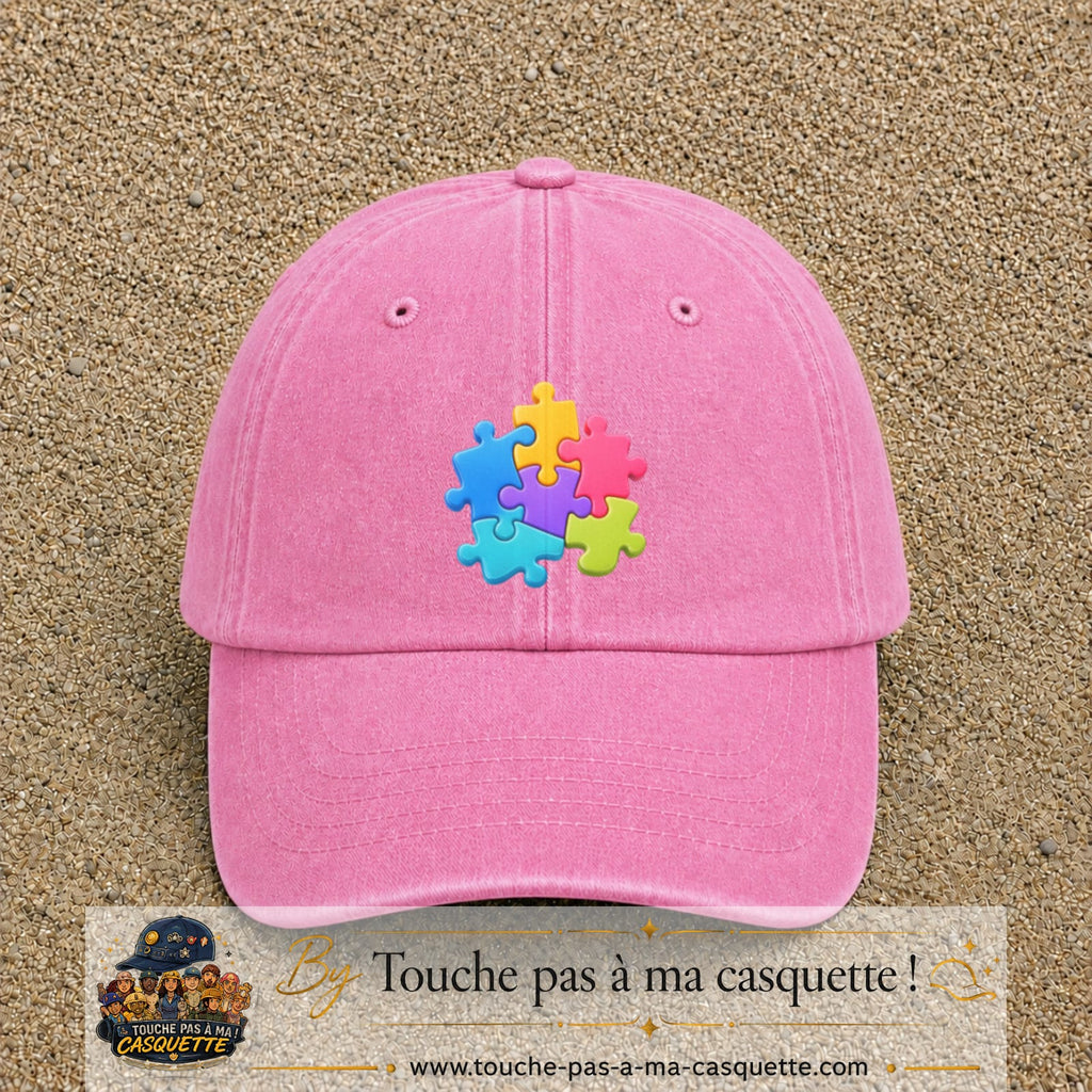 Casquette Rose délavé motif Puzzle pop logo 7 cm