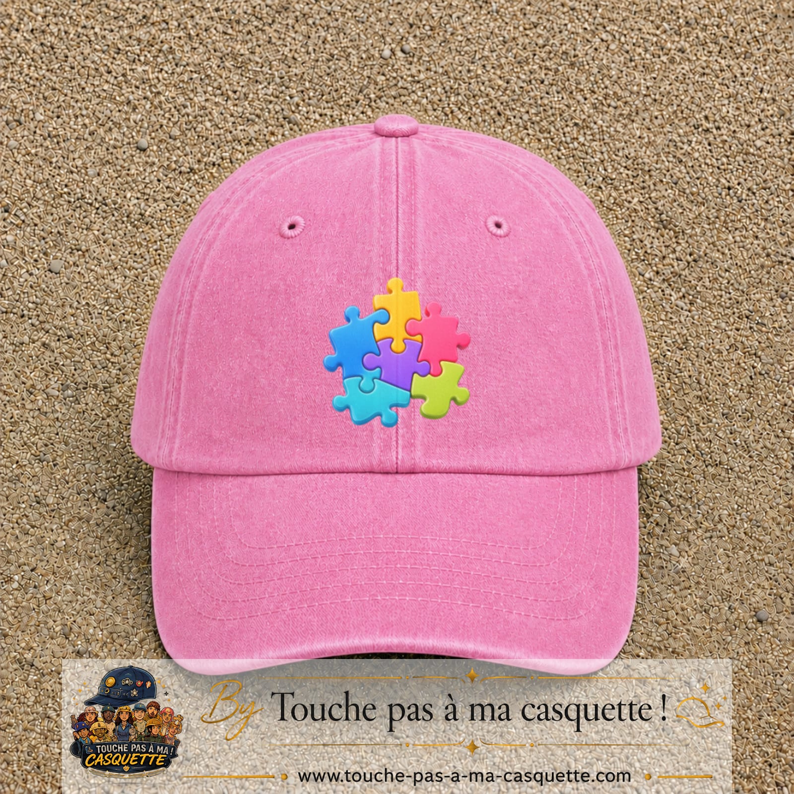 Casquette Rose délavé motif Puzzle pop logo 7 cm