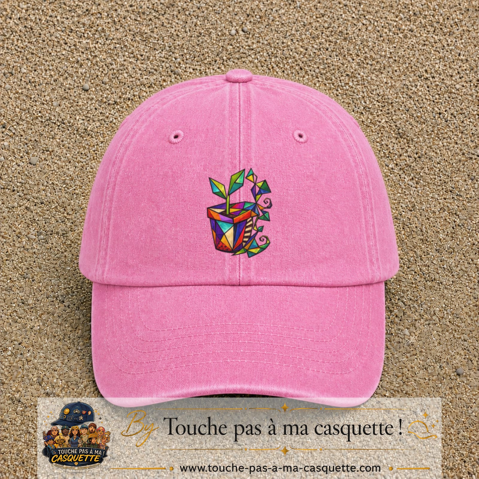 Image principale casquette Rose délavé avec motif Plante en pot 7 cm