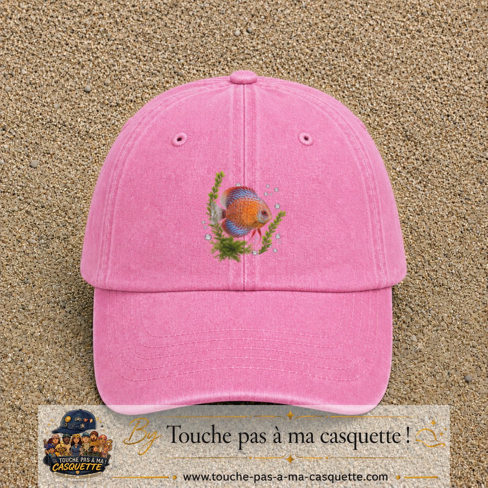 Image principale casquette Rose délavé avec motif Poisson d’aquarium 7 cm
