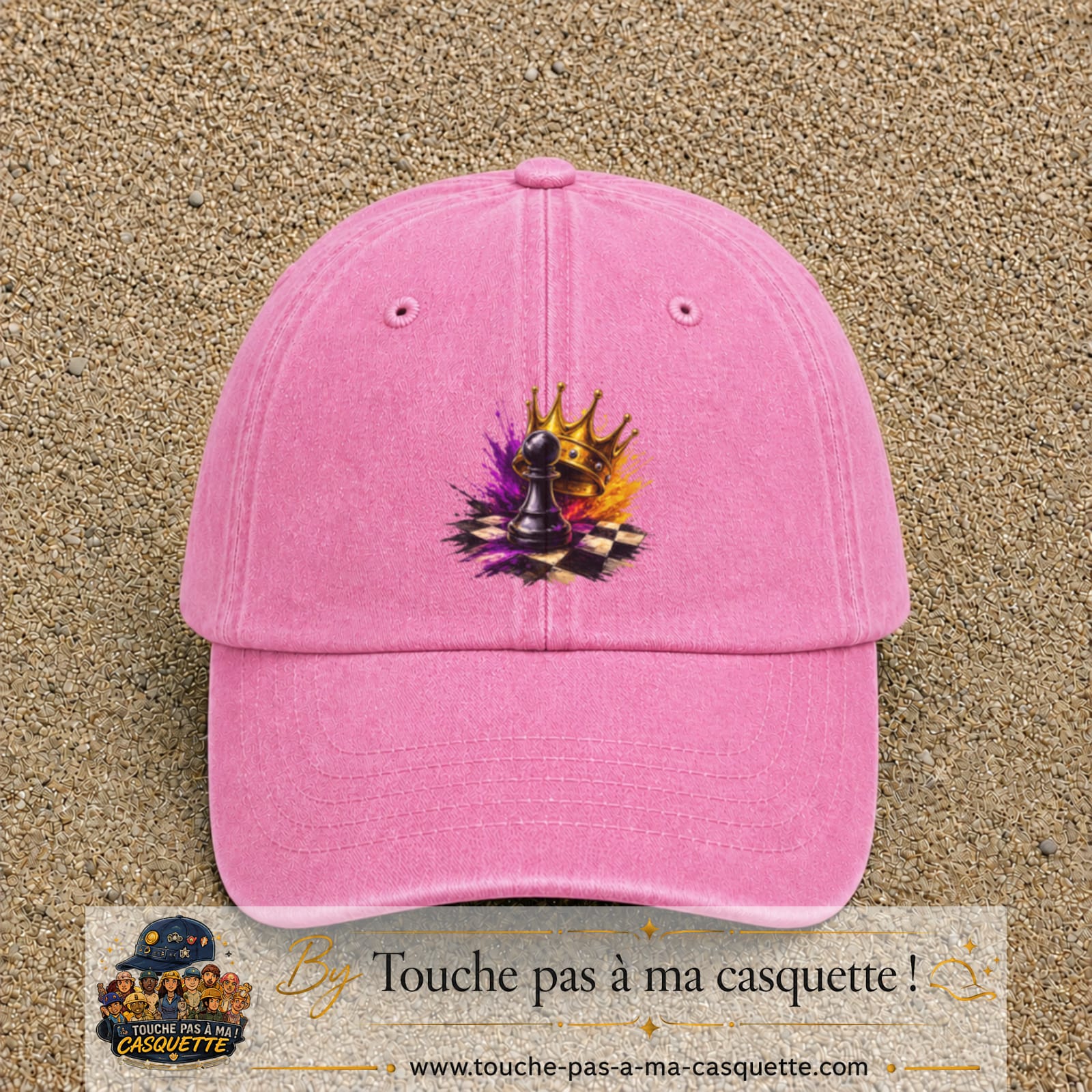Image principale casquette Rose délavé avec motif Échecs couronnés 7 cm