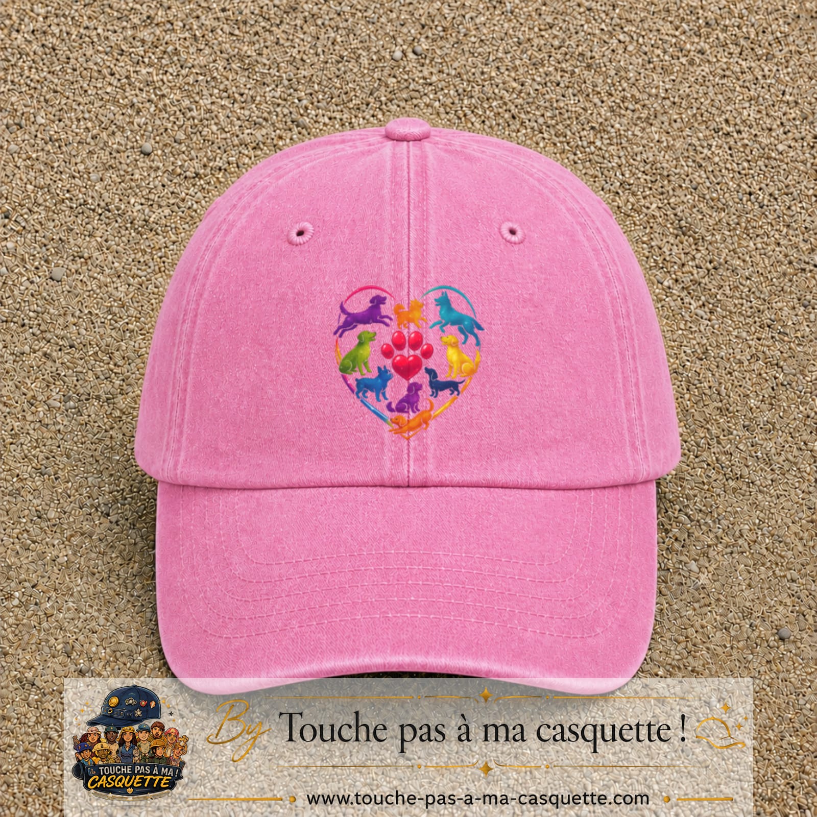 Casquette Rose délavé motif Chats en cœur logo 7 cm