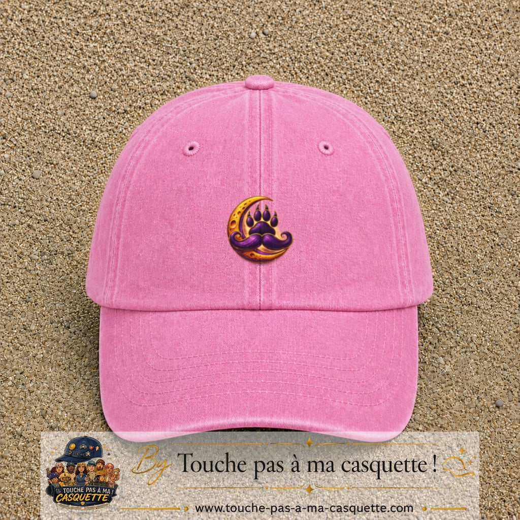Casquette Rose délavé avec motif Patte moustachue sur lune en 5 cm – vue principale