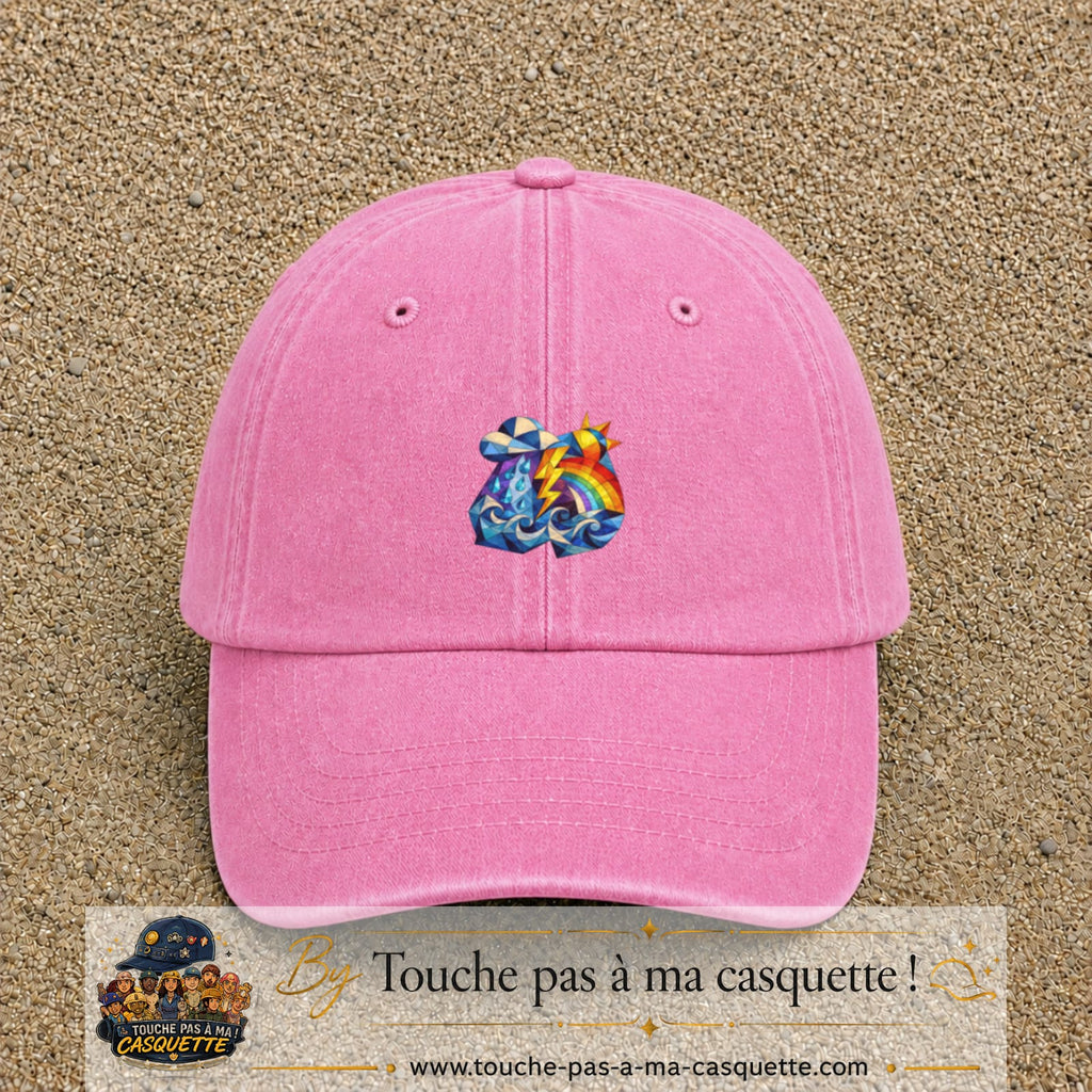 Image principale casquette Rose délavé avec motif Orage arc-en-ciel 5 cm