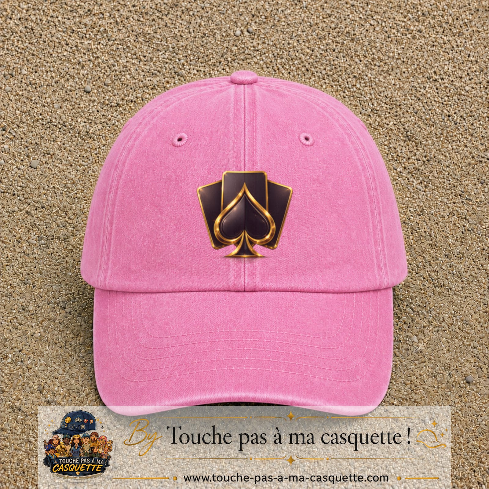 Image principale casquette Rose délavé avec motif As de pique 7 cm