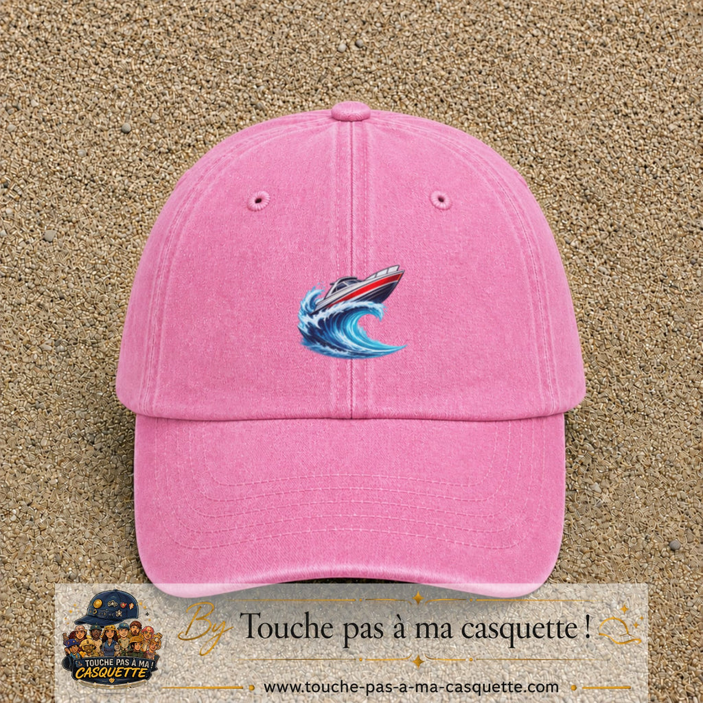 Casquette Rose délavé avec motif Bateau à moteur sur vague en 5 cm – vue principale