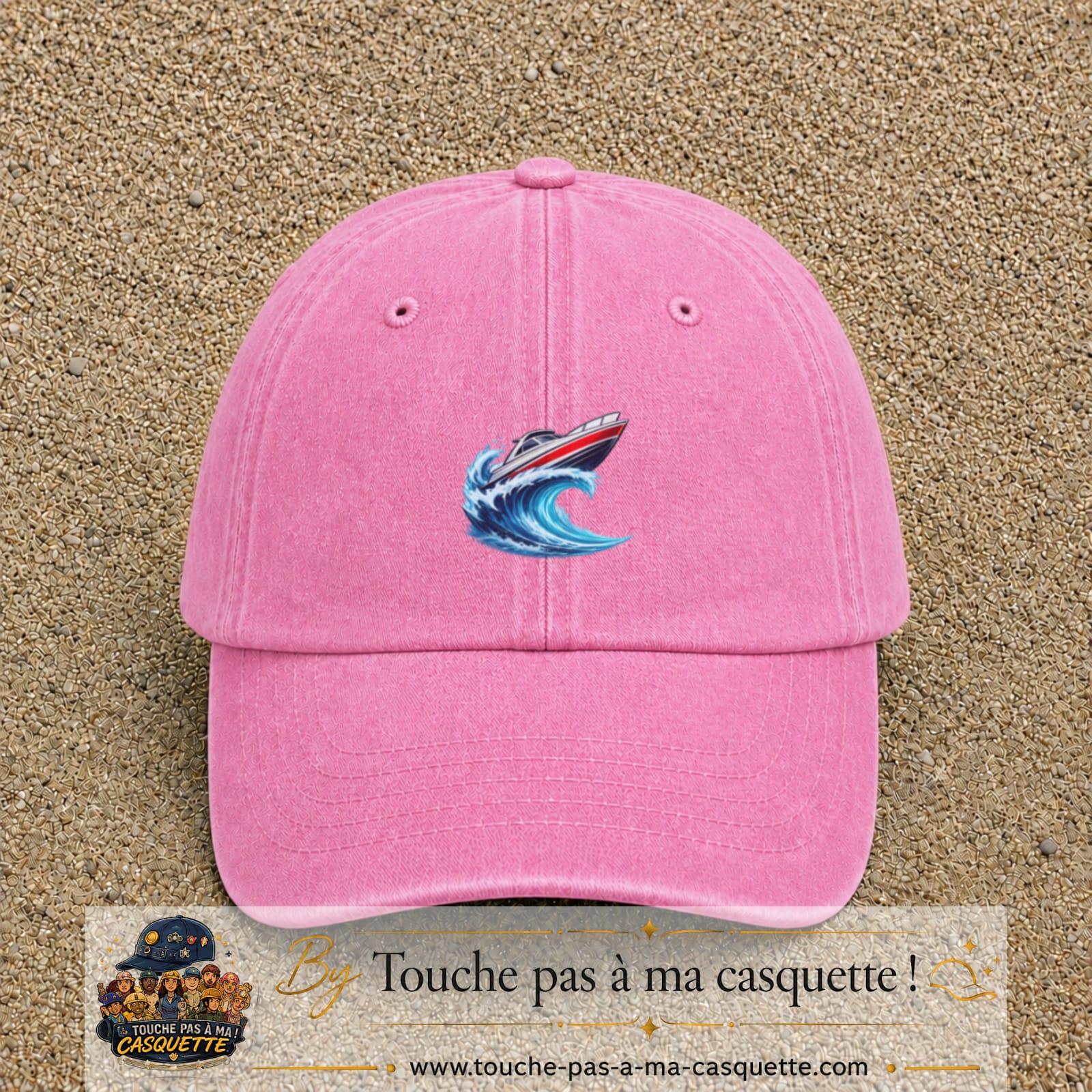 Casquette Rose délavé avec motif Bateau à moteur sur vague en 5 cm – vue principale