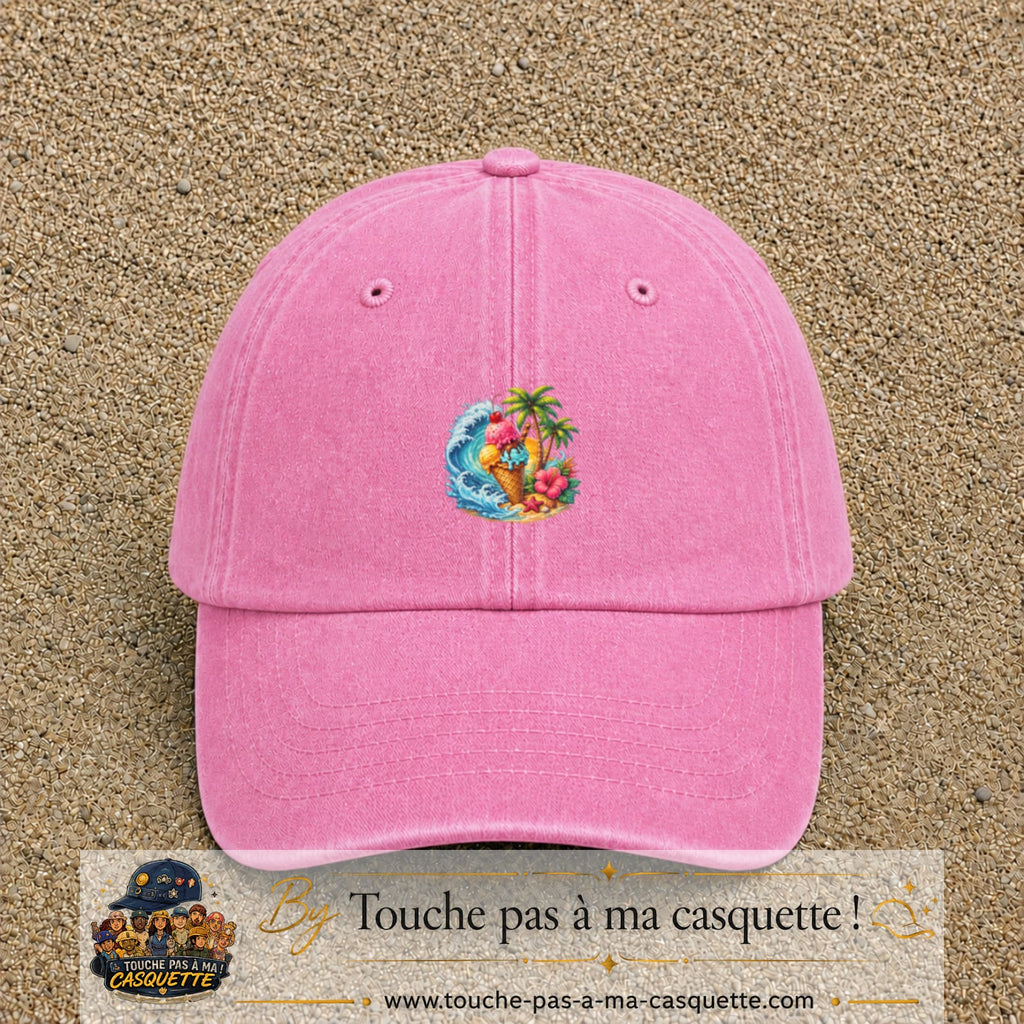 Casquette Rose délavé motif Glace tropicale logo 5 cm