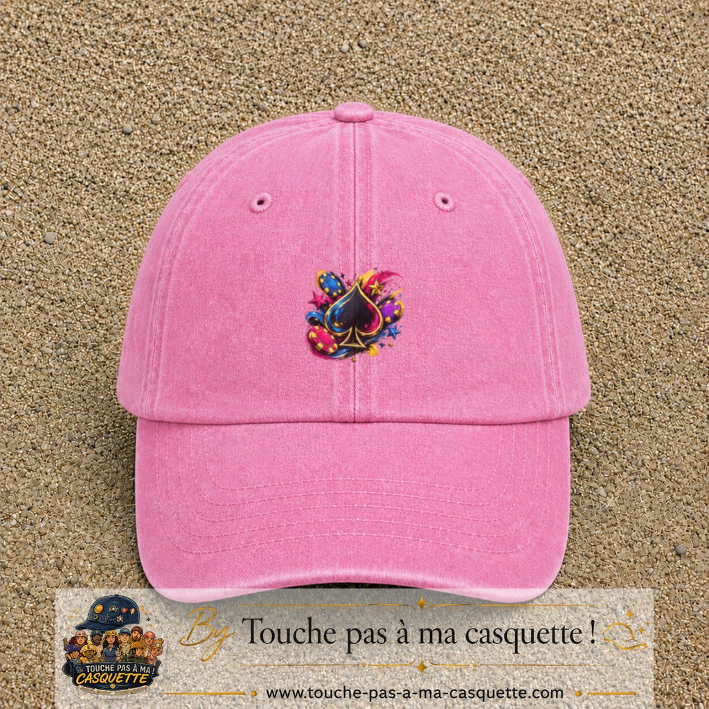 Casquette Rose délavé avec motif As de pique et jetons de poker en 5 cm – vue principale