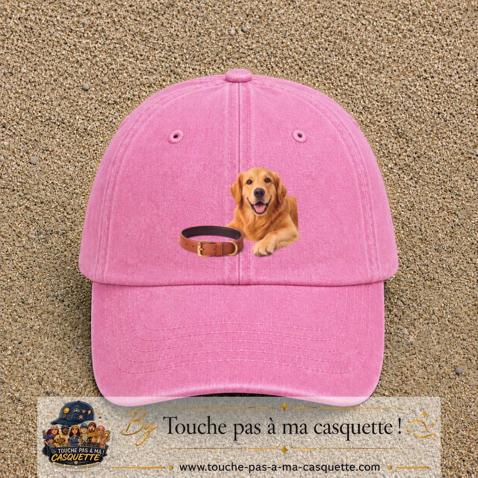 Image principale casquette Rose délavé avec motif Chien avec collier 7 cm