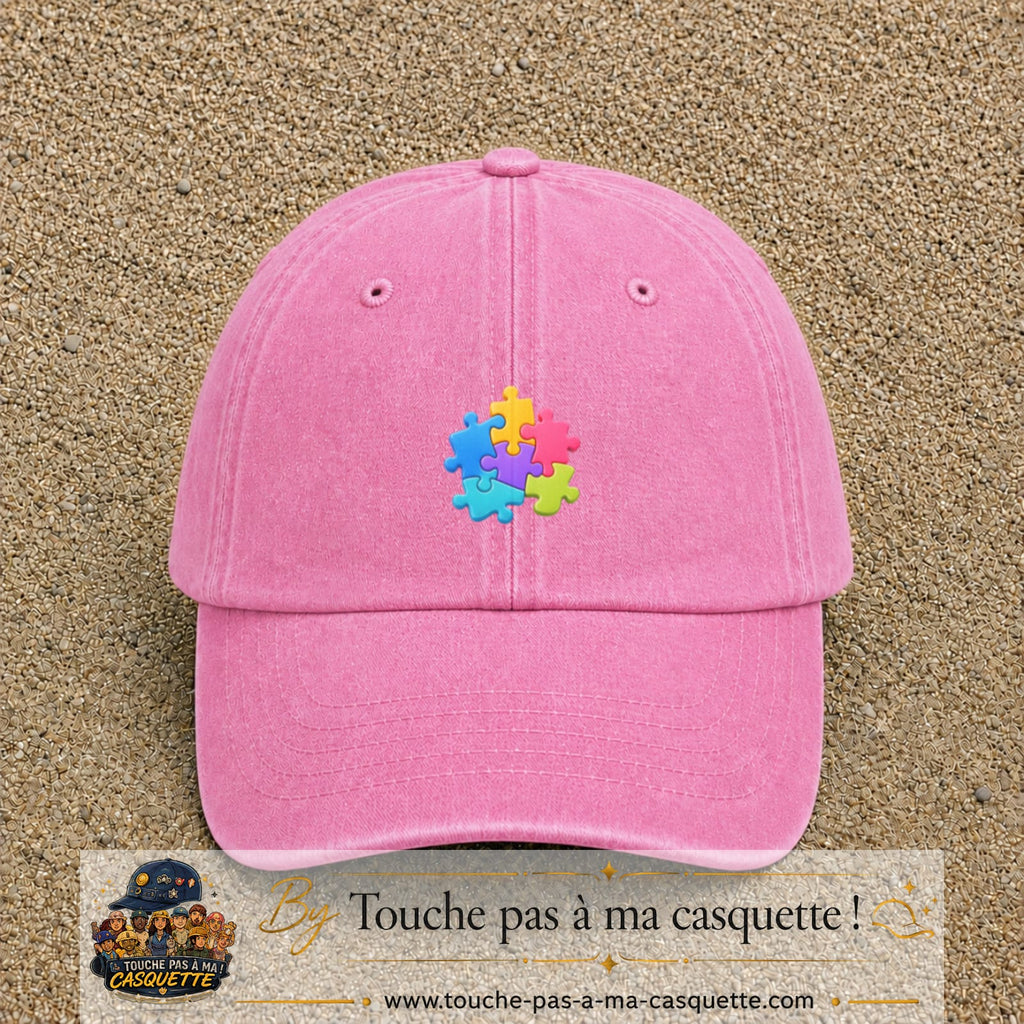 Casquette Rose délavé motif Puzzle pop logo 5 cm