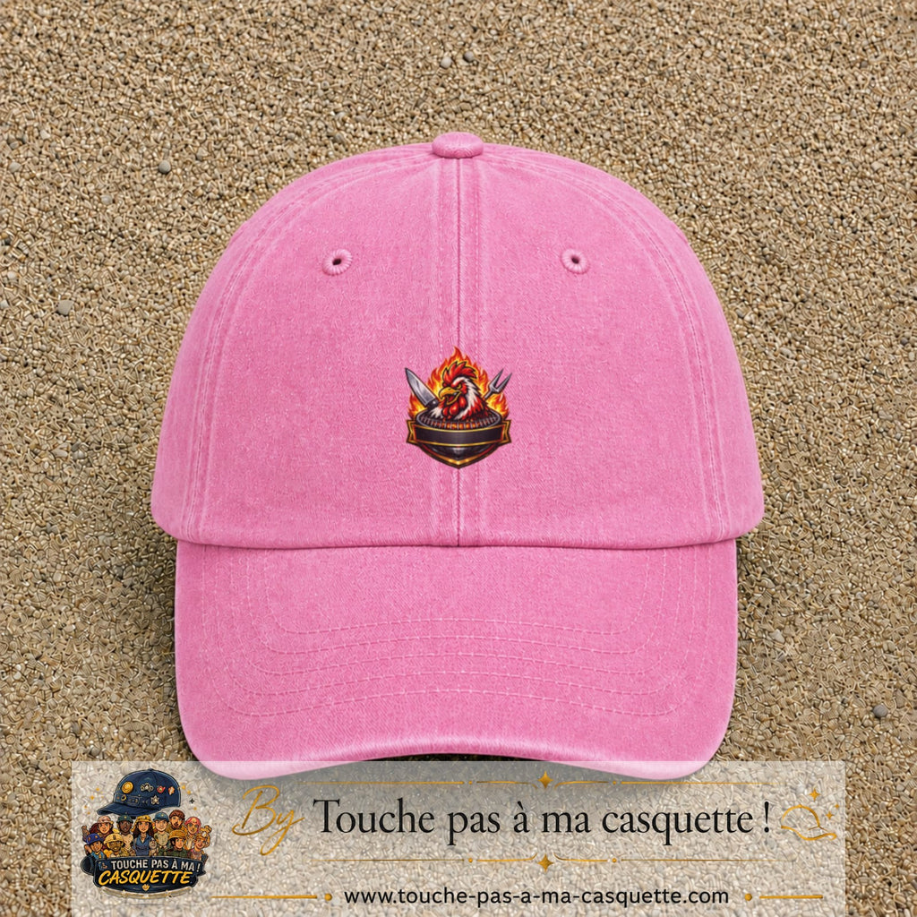 Casquette Rose délavé motif Coq barbecue logo 5 cm
