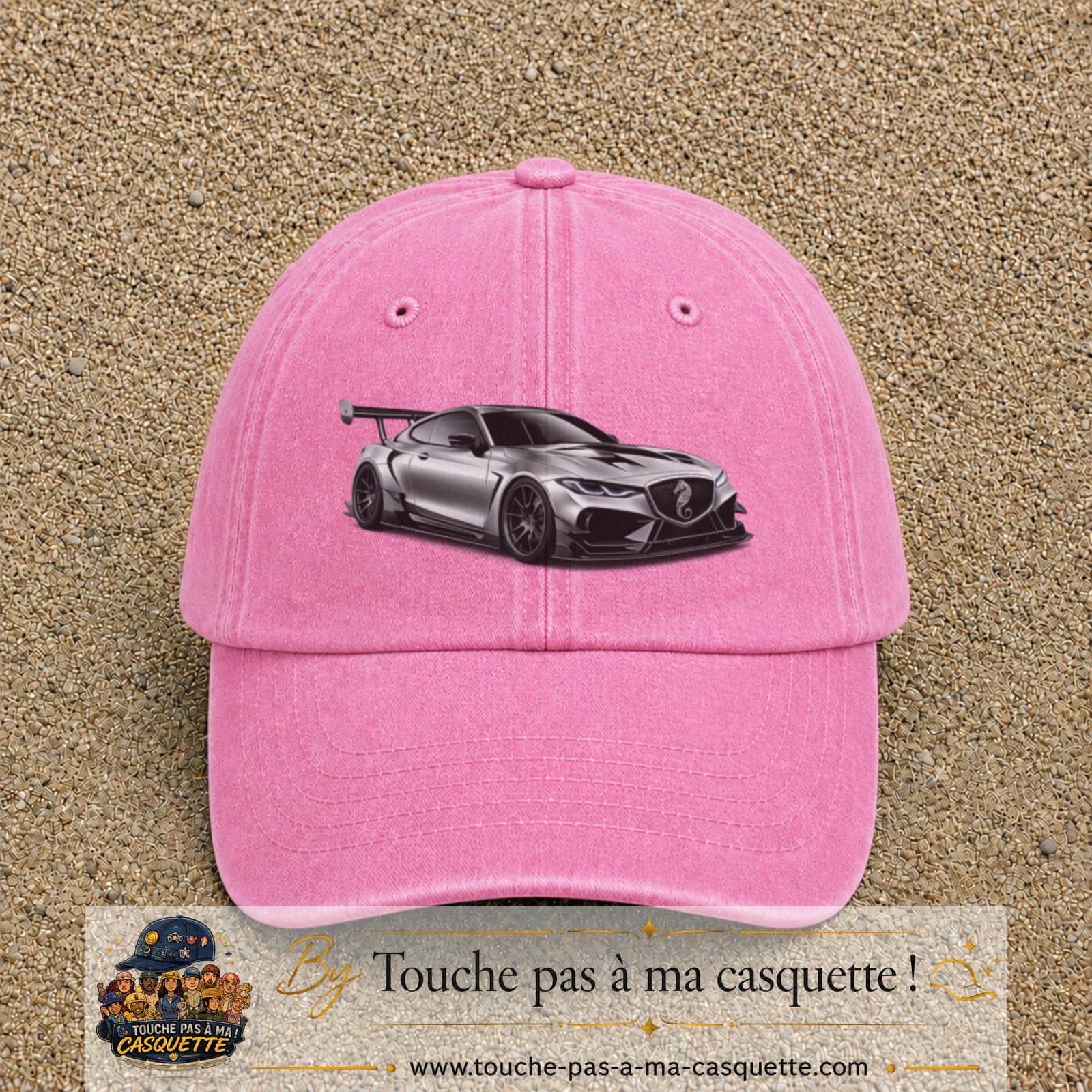 Casquette Rose délavé avec motif Voiture sportive en 7 cm – vue principale