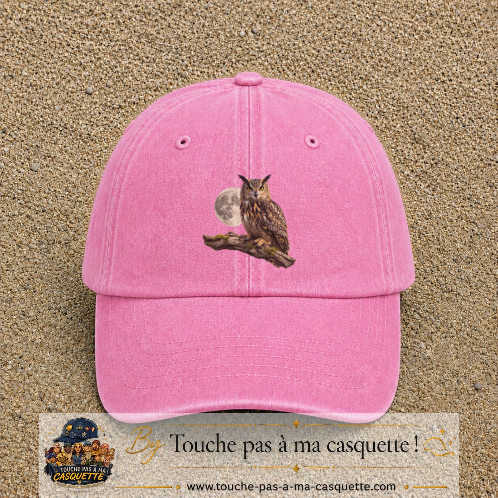 Image principale casquette Rose délavé avec motif Hibou sous la lune 7 cm