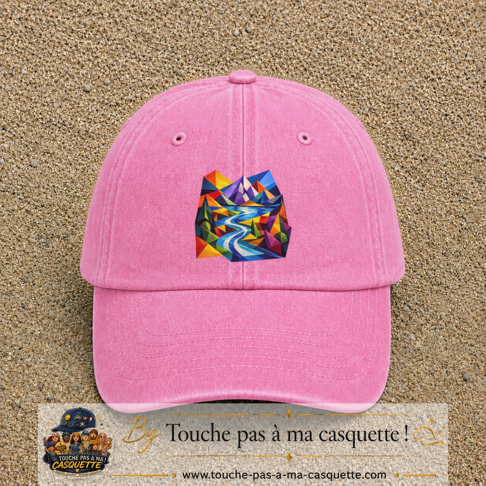 Image principale casquette Rose délavé avec motif Rivière de montagne 7 cm