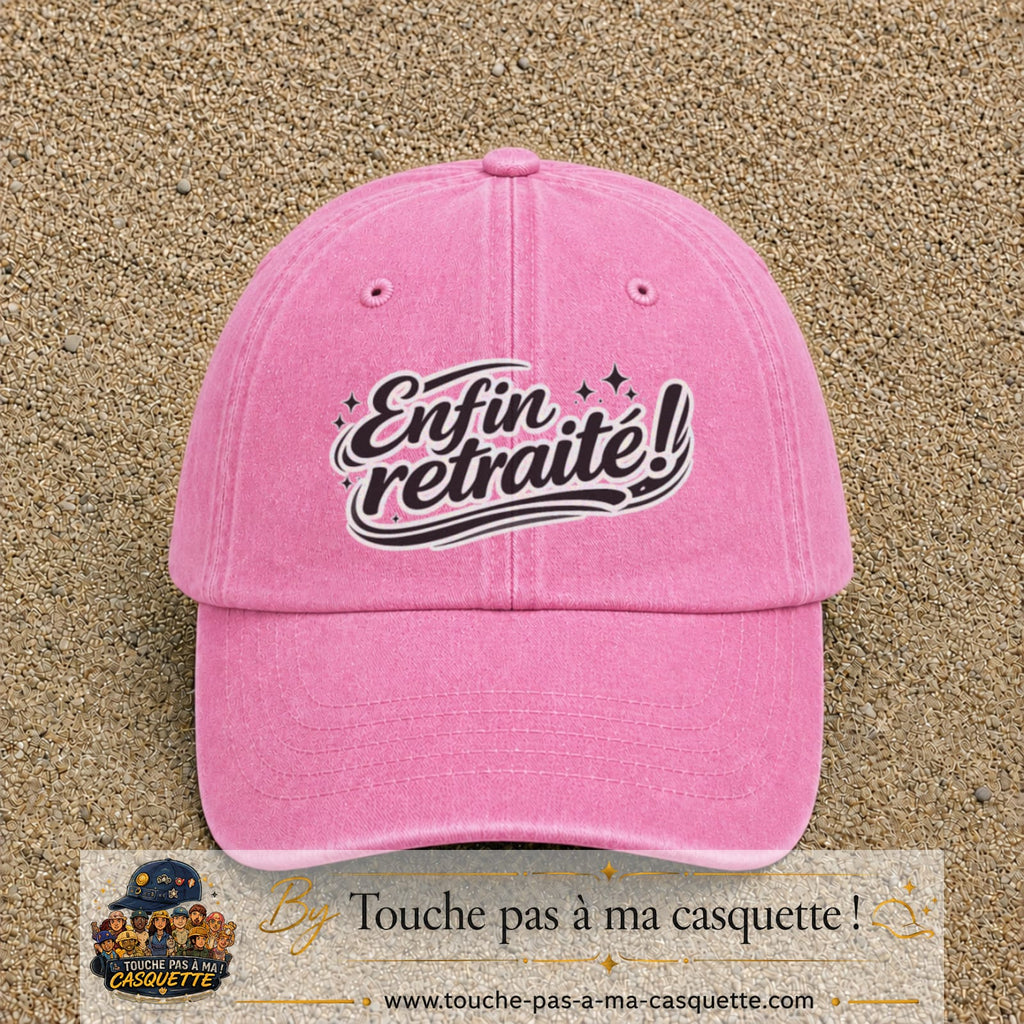 Casquette Rose délavé avec motif Enfin retraité en 7 cm – vue principale