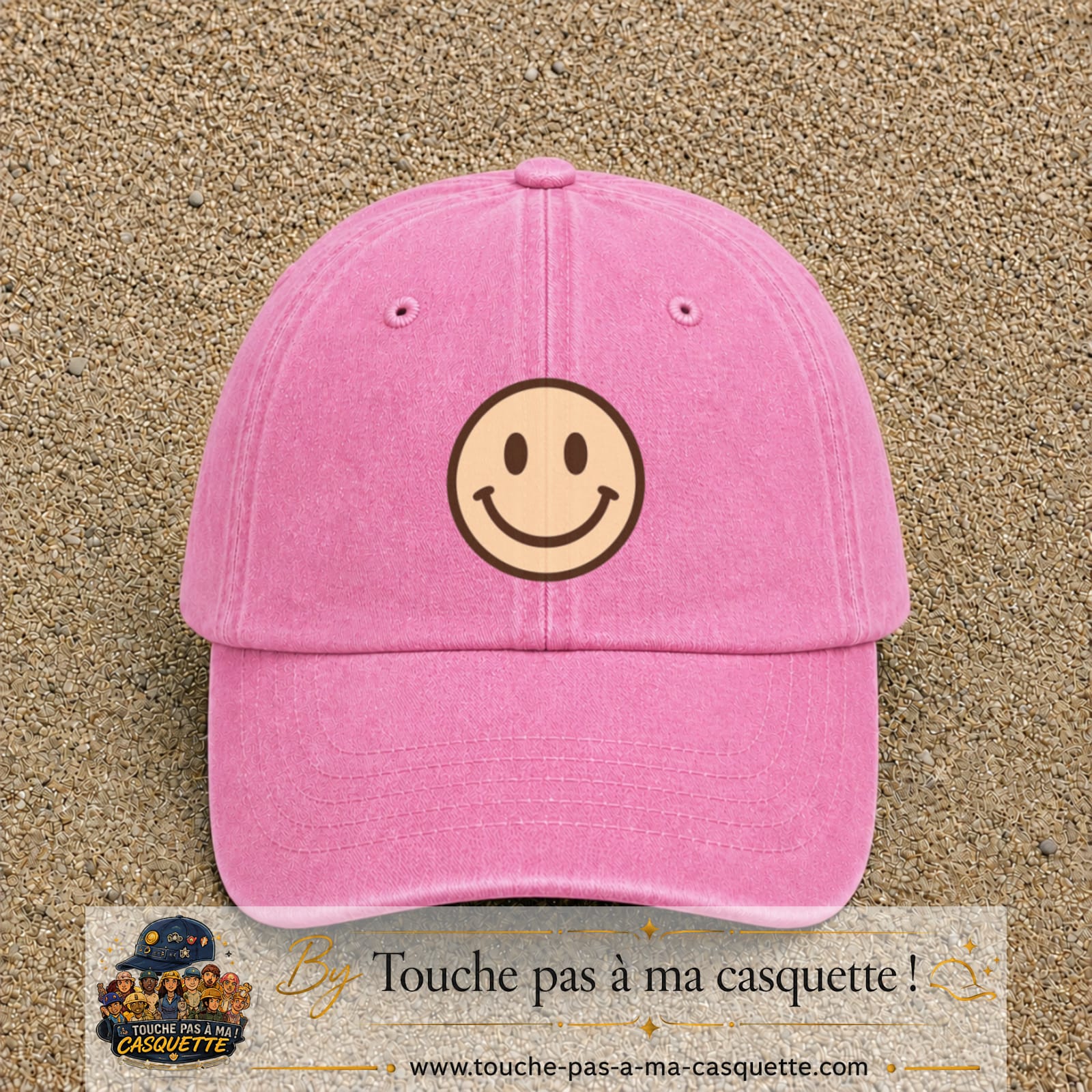 Image principale produit178grosRS - casquette Rose délavé avec visuel Smiley 7 cm