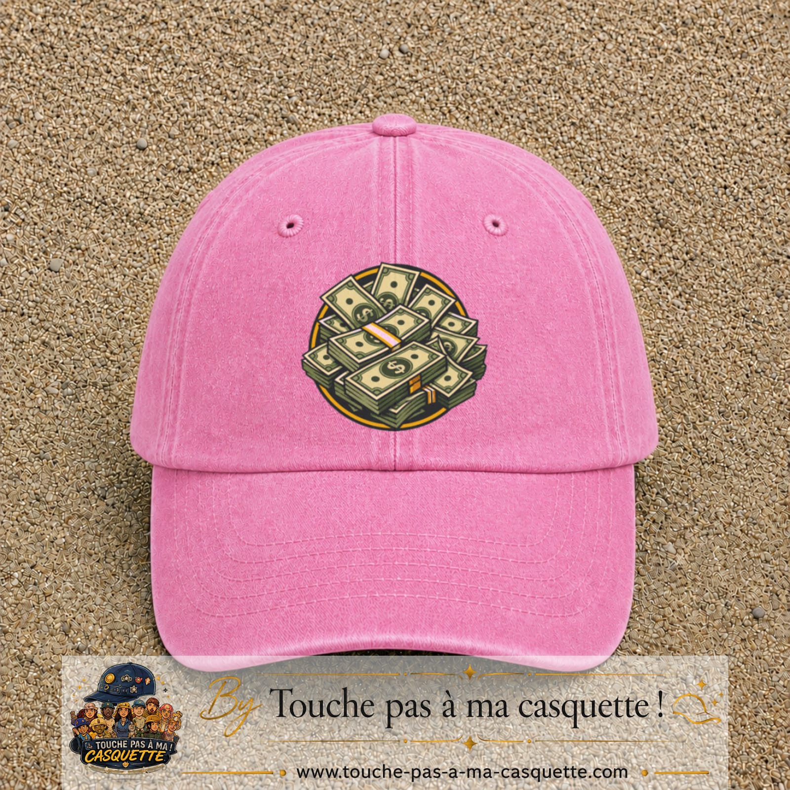 Image principale produit61grosRS - casquette Rose délavé avec visuel Liasses de billets 7 cm