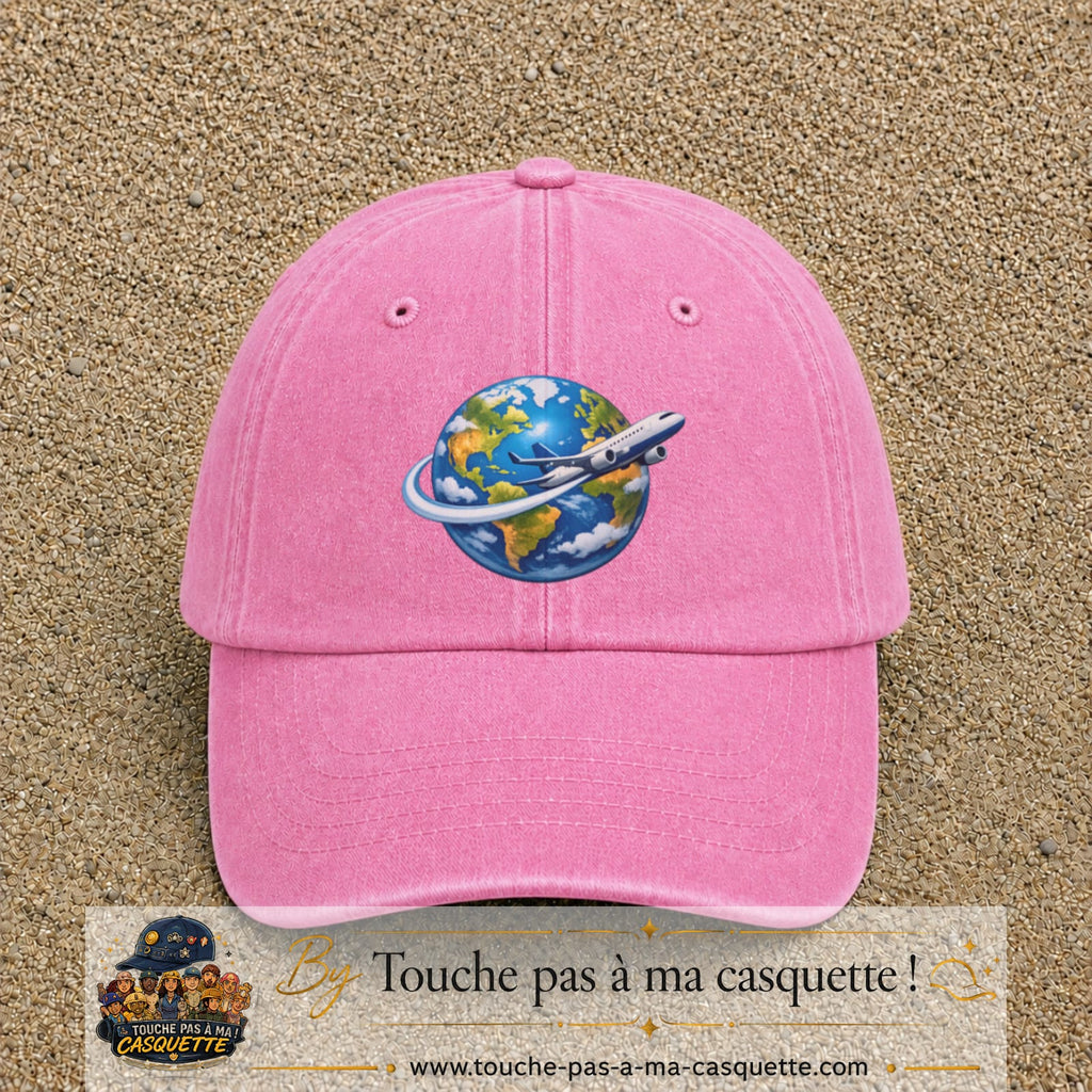 Image principale produit82grosRS - casquette Rose délavé avec visuel Monde avion 7 cm