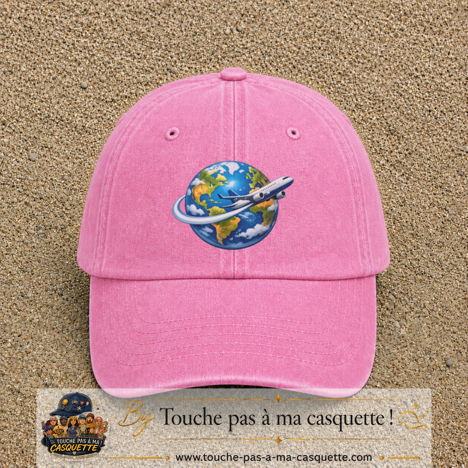 Image principale produit82grosRS - casquette Rose délavé avec visuel Monde avion 7 cm