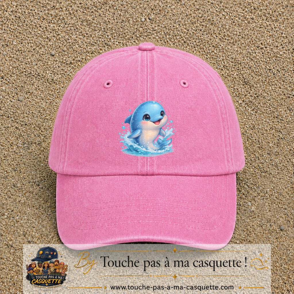 Image principale produit85grosRS - casquette Rose délavé avec visuel Dauphin 7 cm