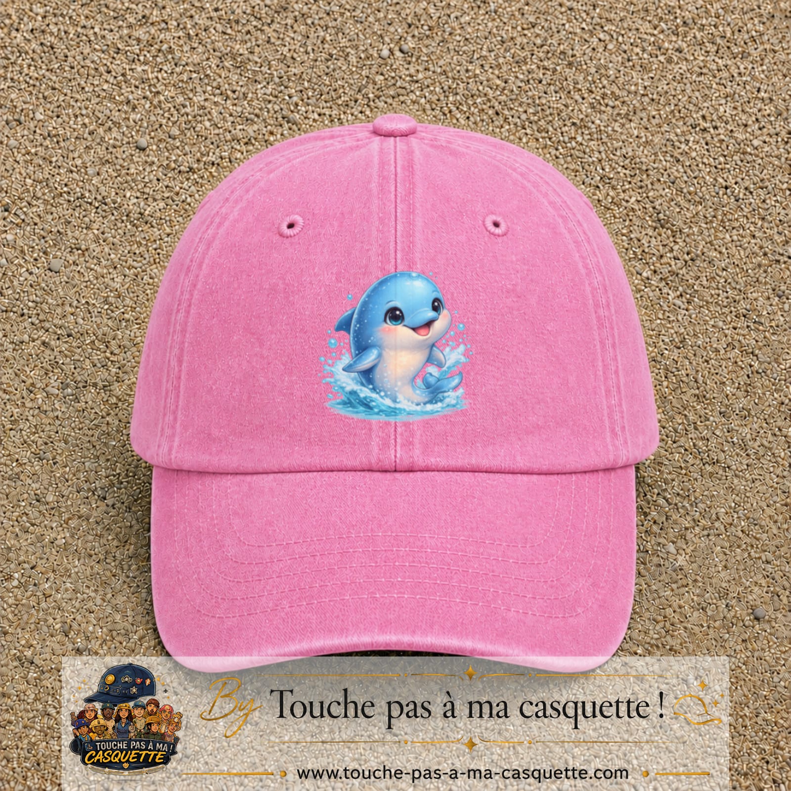 Image principale produit85grosRS - casquette Rose délavé avec visuel Dauphin 7 cm