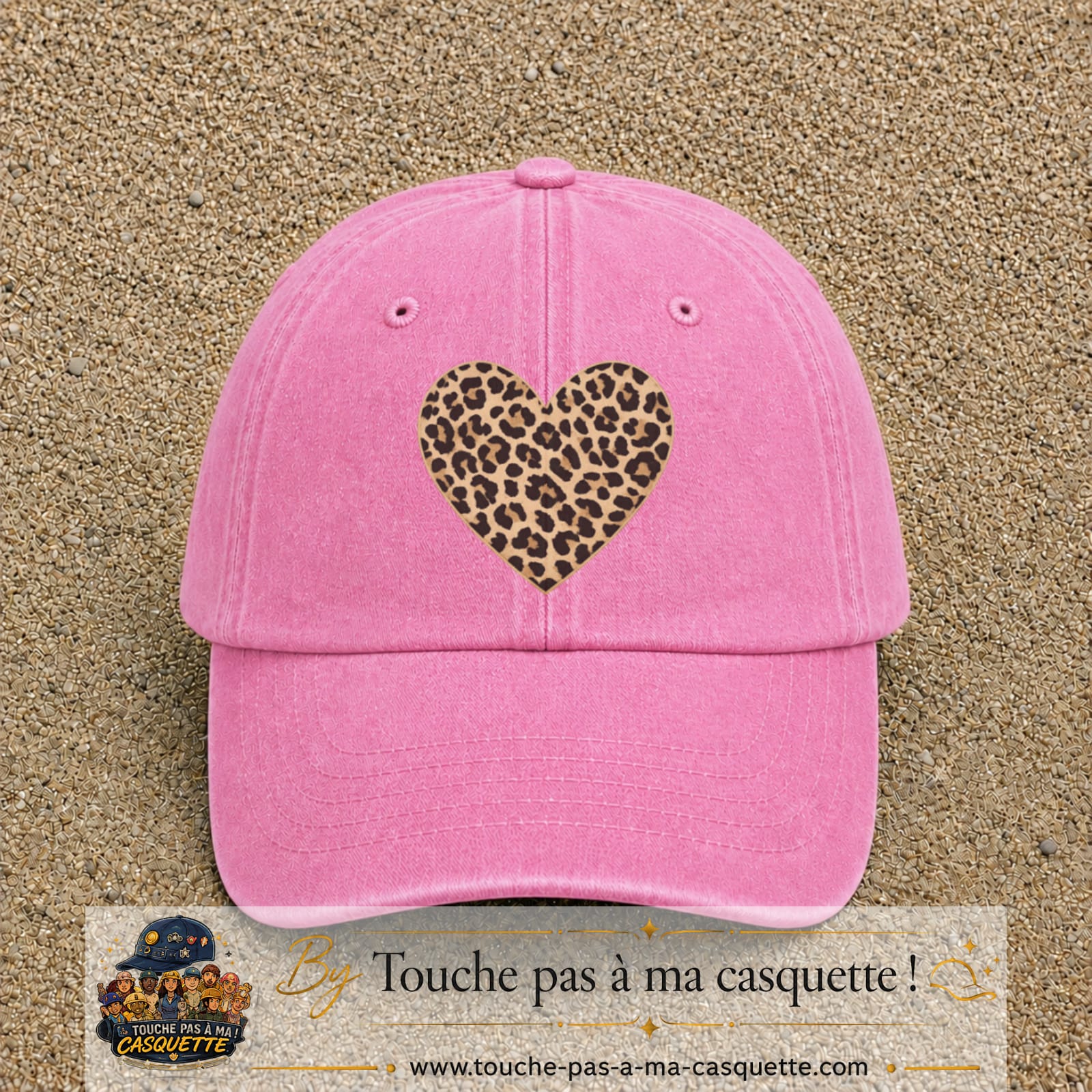 Image principale produit18grosRS - casquette Rose délavé avec visuel Cœur léopard 7 cm
