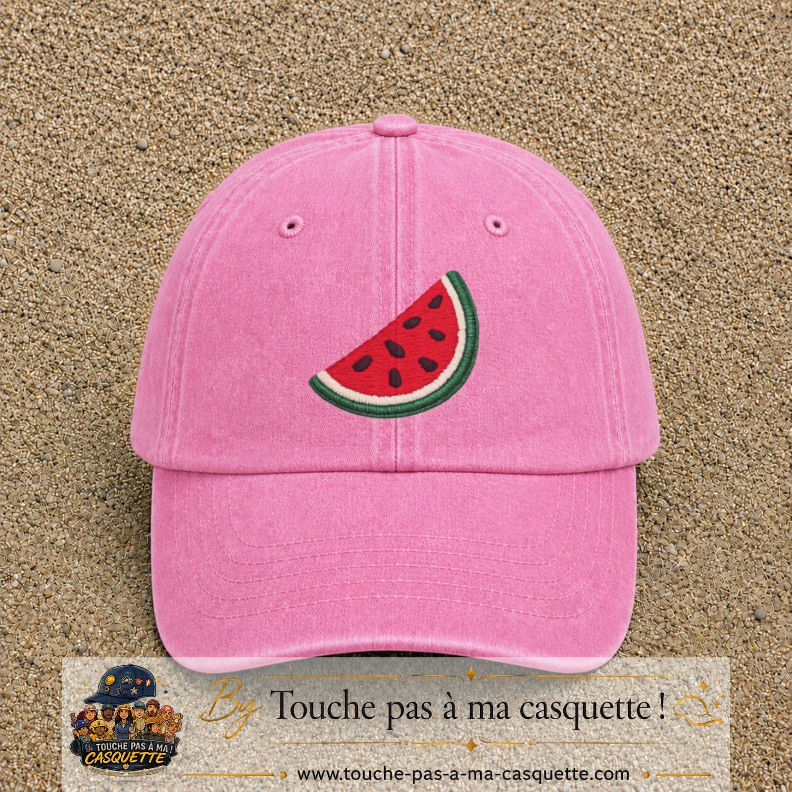 Image principale produit22grosRS - casquette Rose délavé avec visuel Pastèque 7 cm