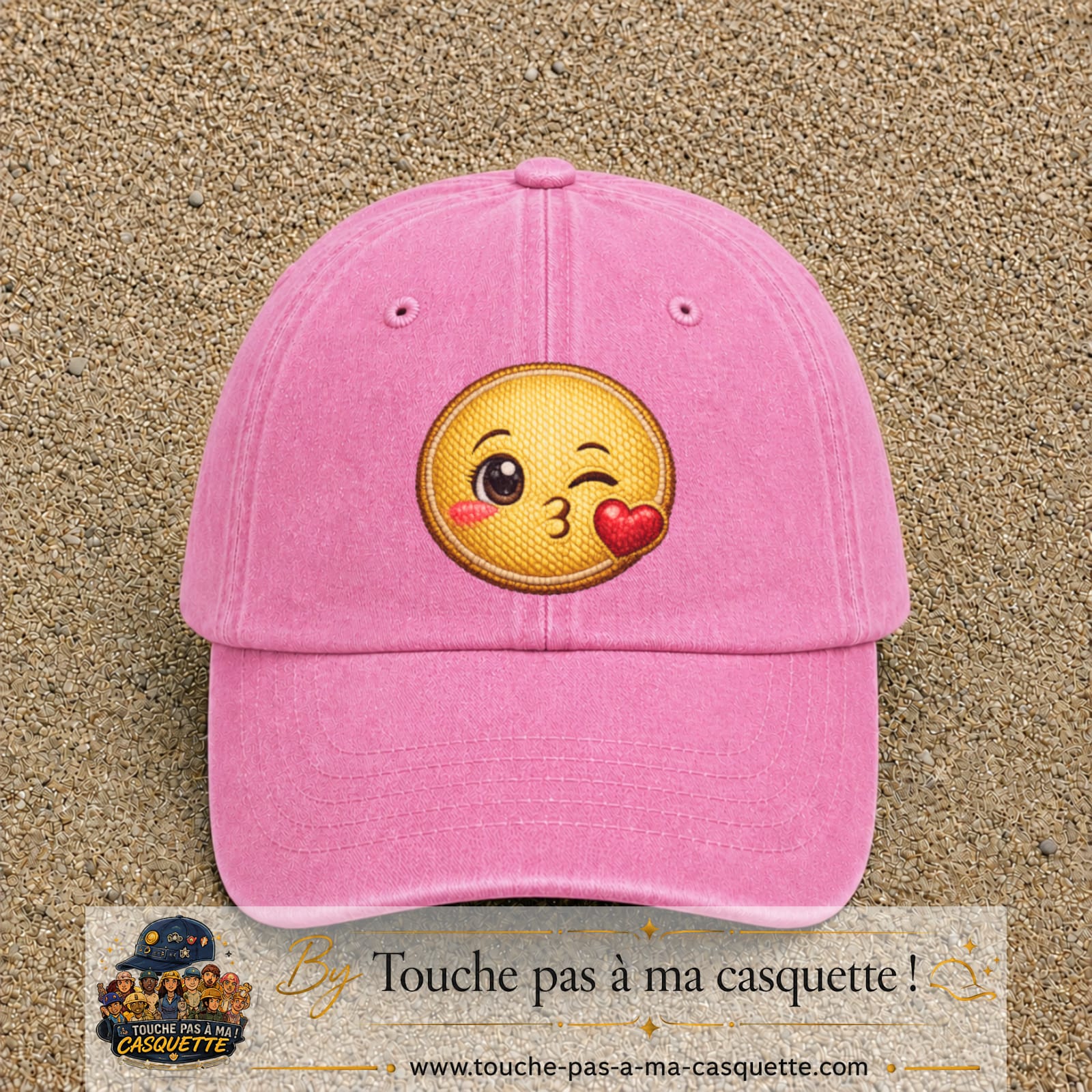 Image principale produit10grosRS - casquette Rose délavé avec visuel Emoji bisou cœur 7 cm