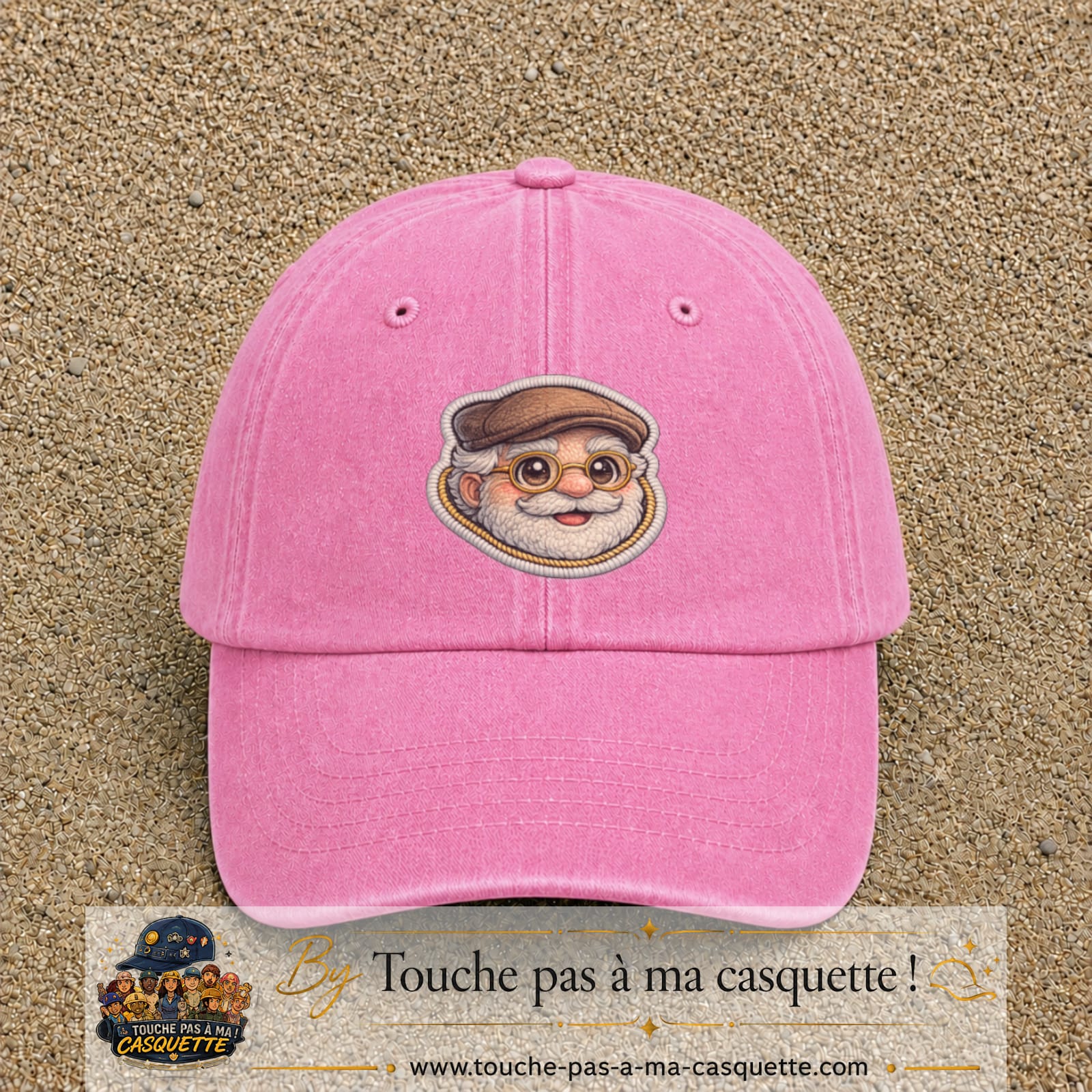 Image principale produit76grosRS - casquette Rose délavé avec visuel Papy casquette lunettes 7 cm