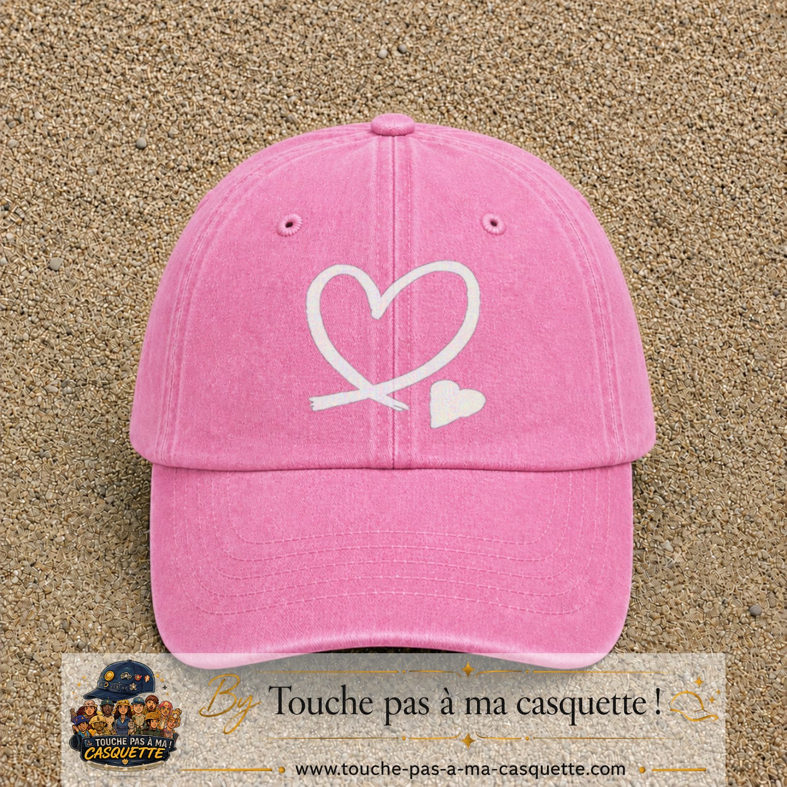 Image principale produit30grosRS - casquette Rose délavé avec visuel Cœur continu blanc 7 cm