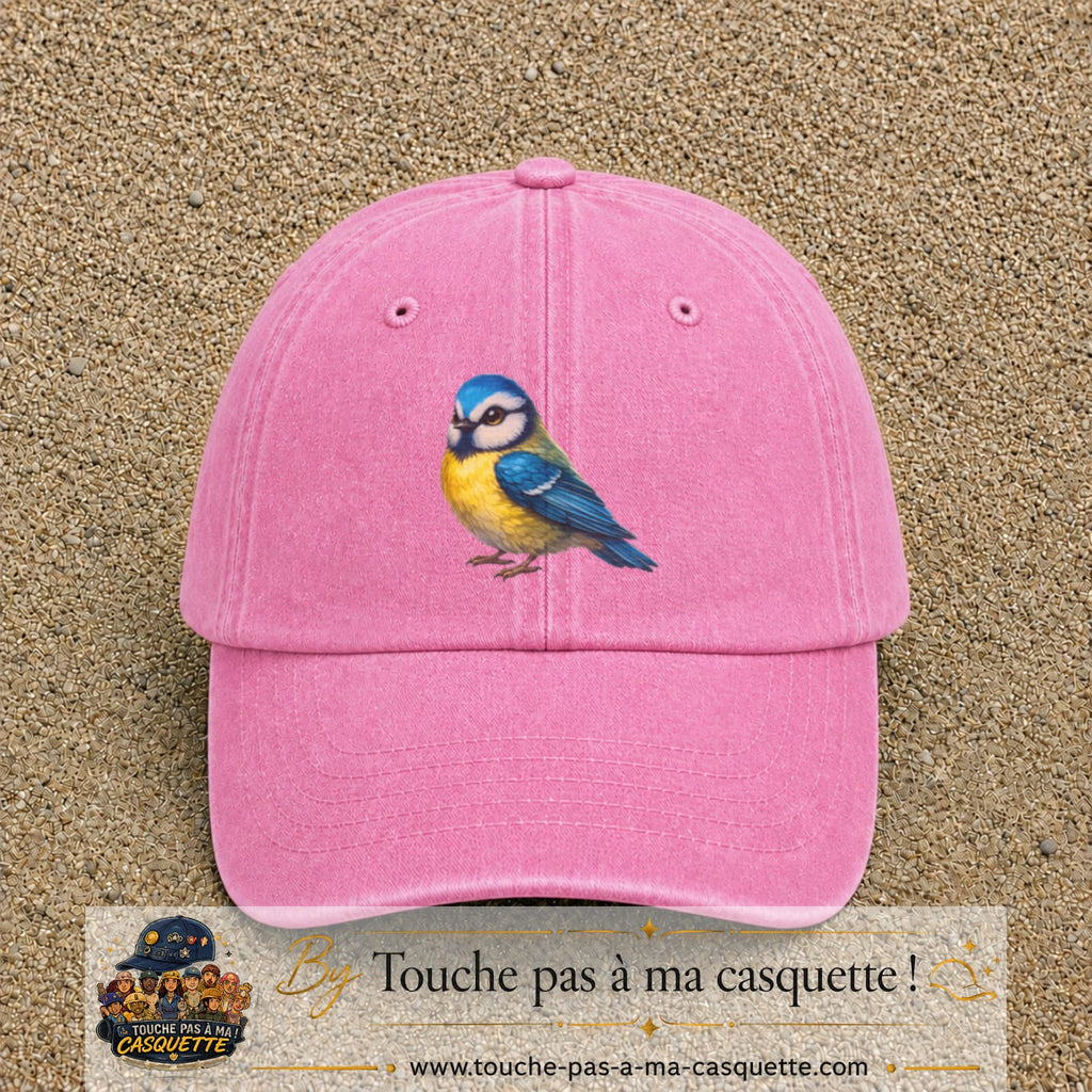 Image principale produit63grosRS - casquette Rose délavé avec visuel Mésange 7 cm