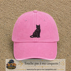 Image principale produit176grosRS - casquette Rose délavé avec visuel Chat noir polygonal 7 cm